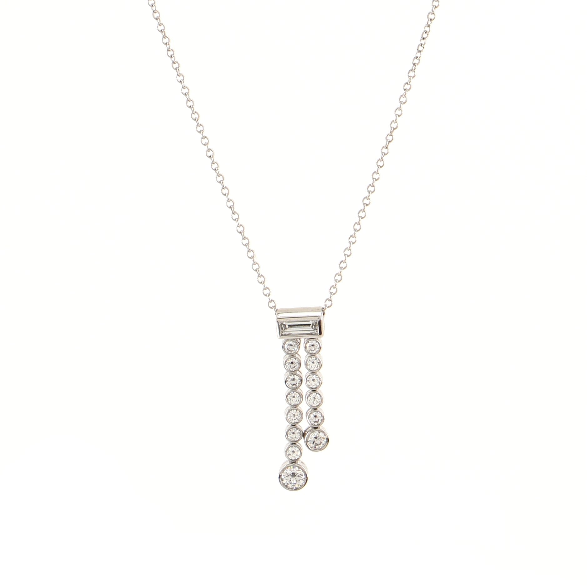 Jazz Graduated Double Drop Pendant Necklace Platinum and Diamonds