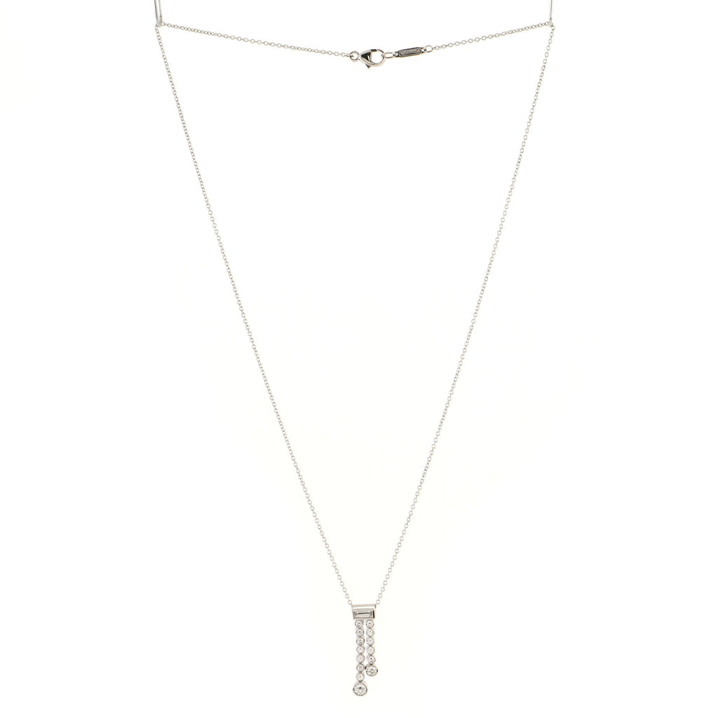 Jazz Graduated Double Drop Pendant Necklace Platinum and Diamonds