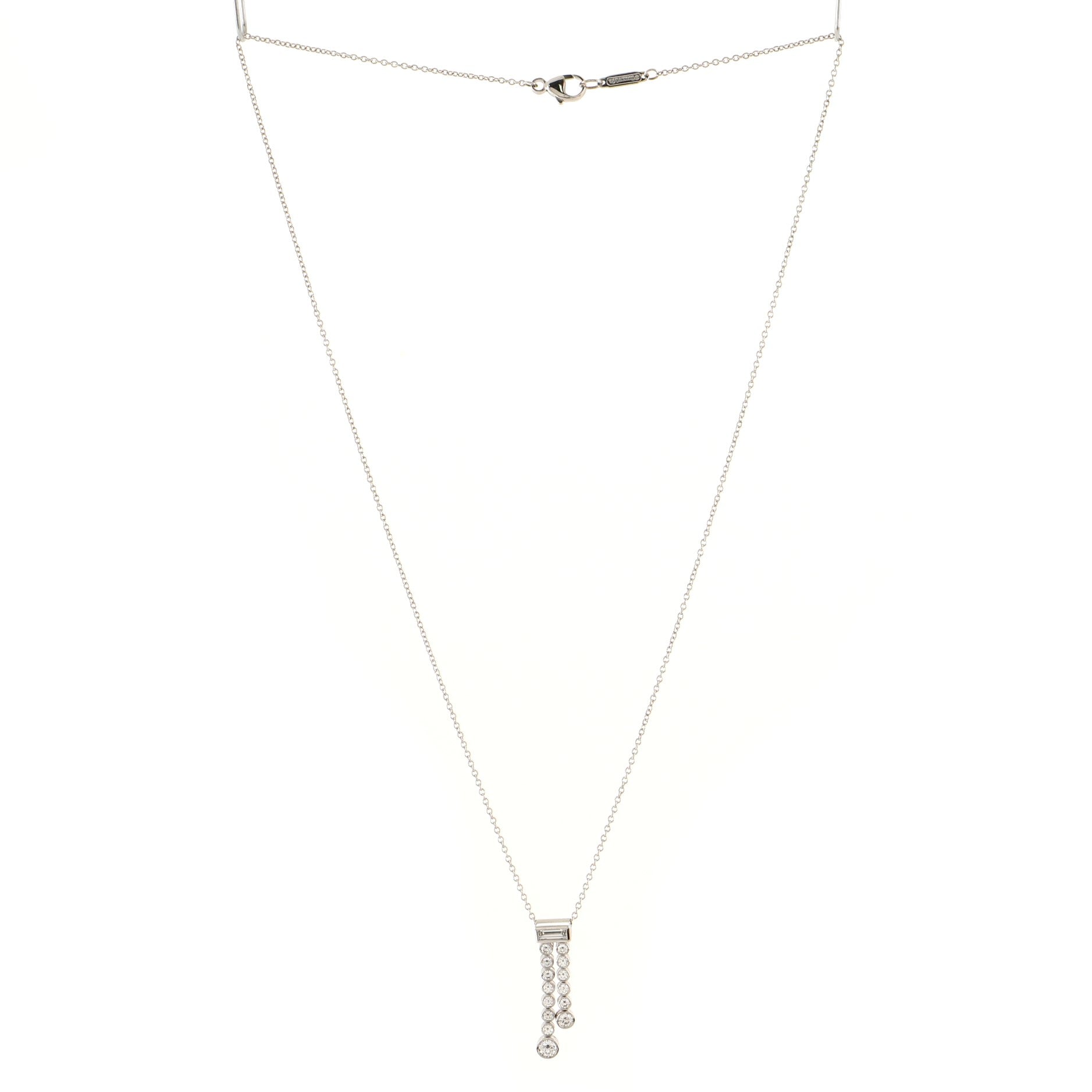 Jazz Graduated Double Drop Pendant Necklace Platinum and Diamonds