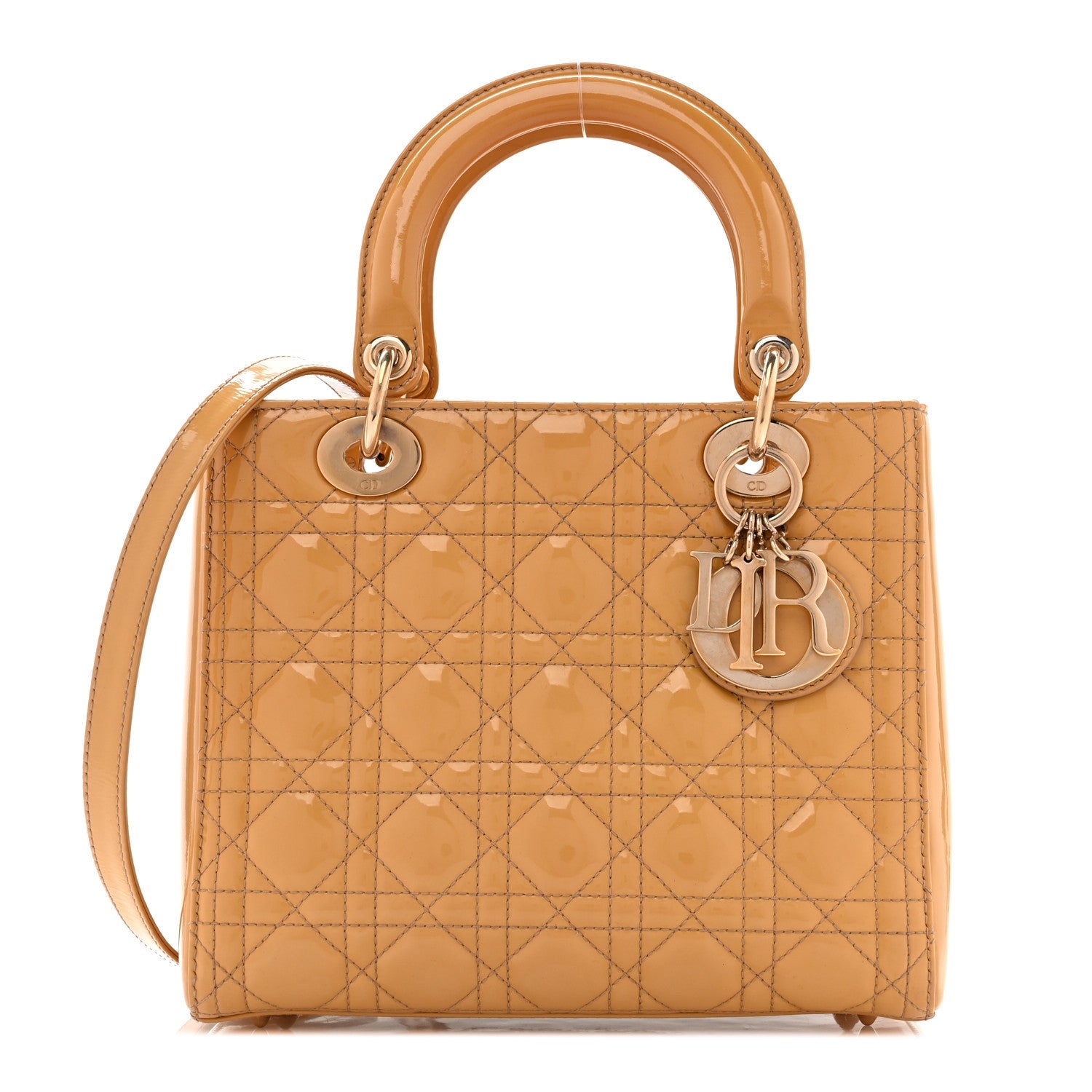 Patent Cannage Medium Lady Dior Beige