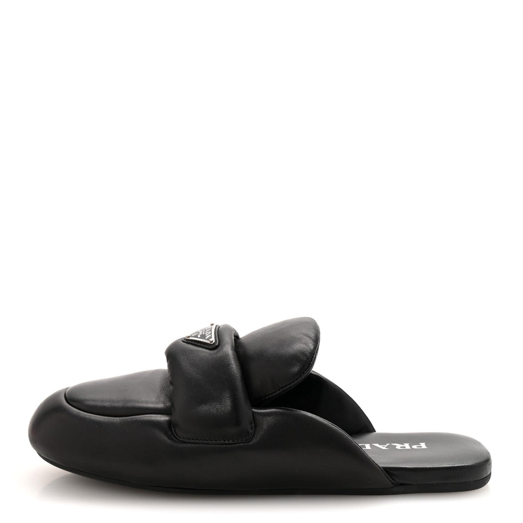 Nappa Soft Padded Metal Triangle Logo Lug Sole 20mm Mules 40.5 Black