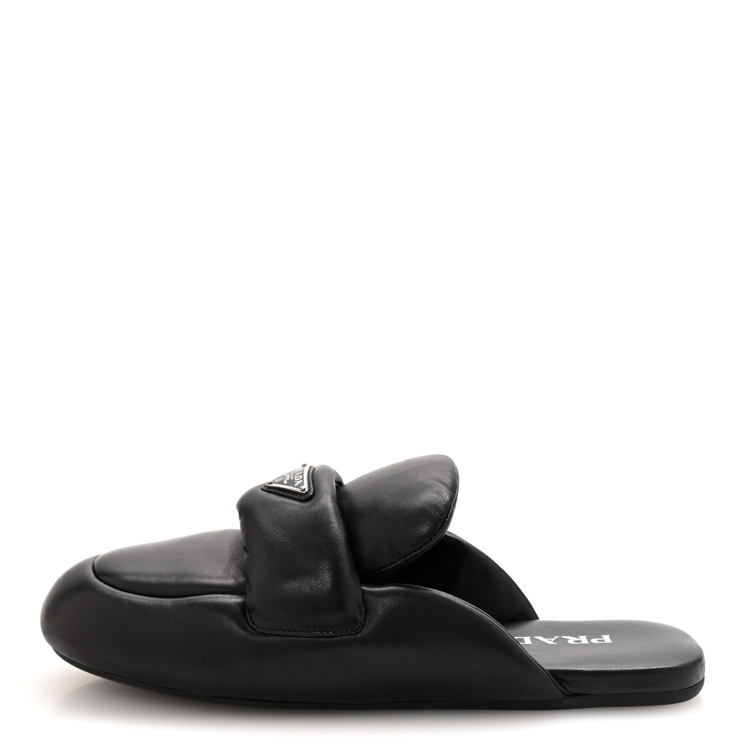 Nappa Soft Padded Metal Triangle Logo Lug Sole 20mm Mules 40.5 Black