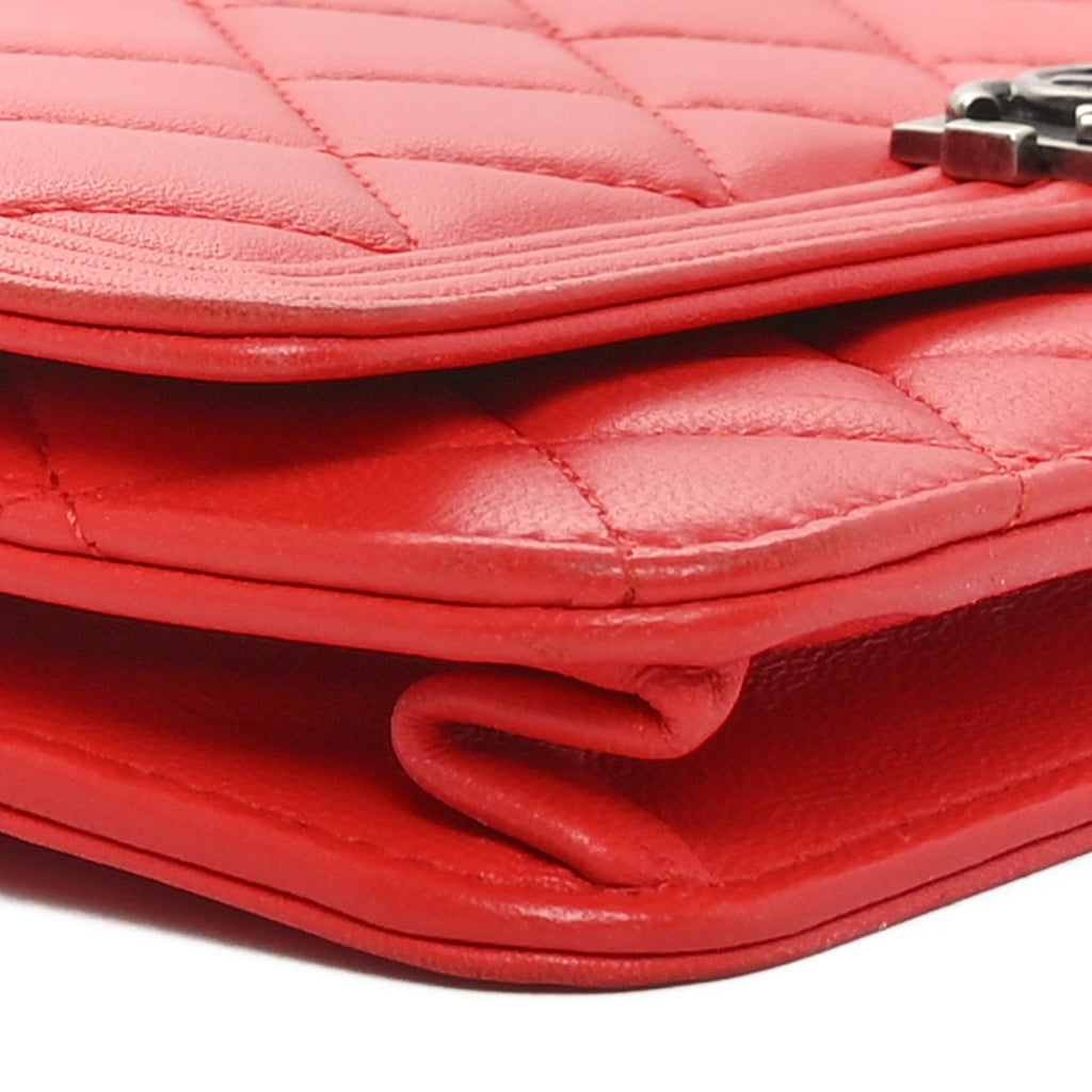 Lambskin Quilted Boy Wallet On Chain WOC Red