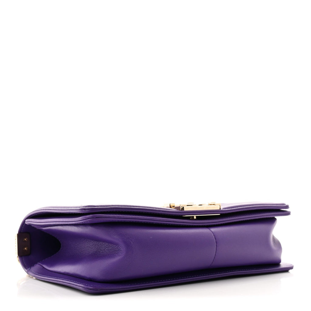 Lambskin Quilted Medium Boy Flap Purple