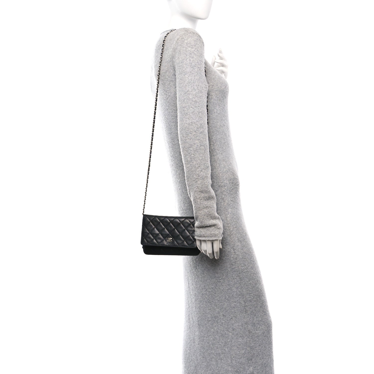 Caviar Quilted Wallet on Chain WOC Black
