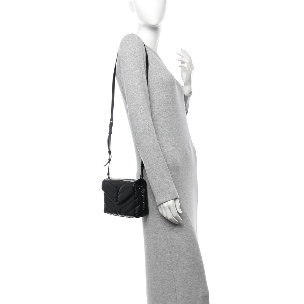 Calfskin Y Quilted Monogram Monochrome Toy Loulou Crossbody Bag Black