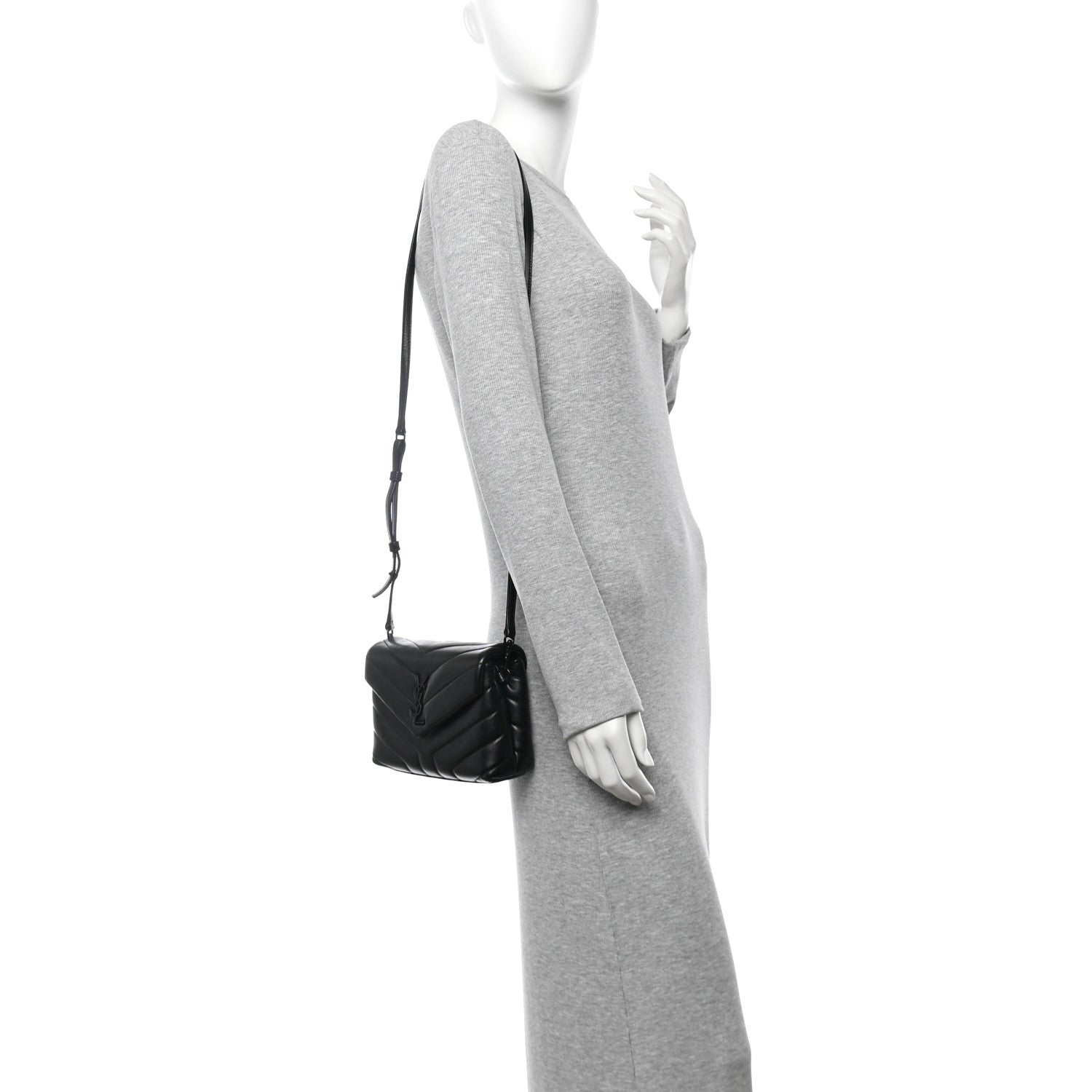 Calfskin Y Quilted Monogram Monochrome Toy Loulou Crossbody Bag Black