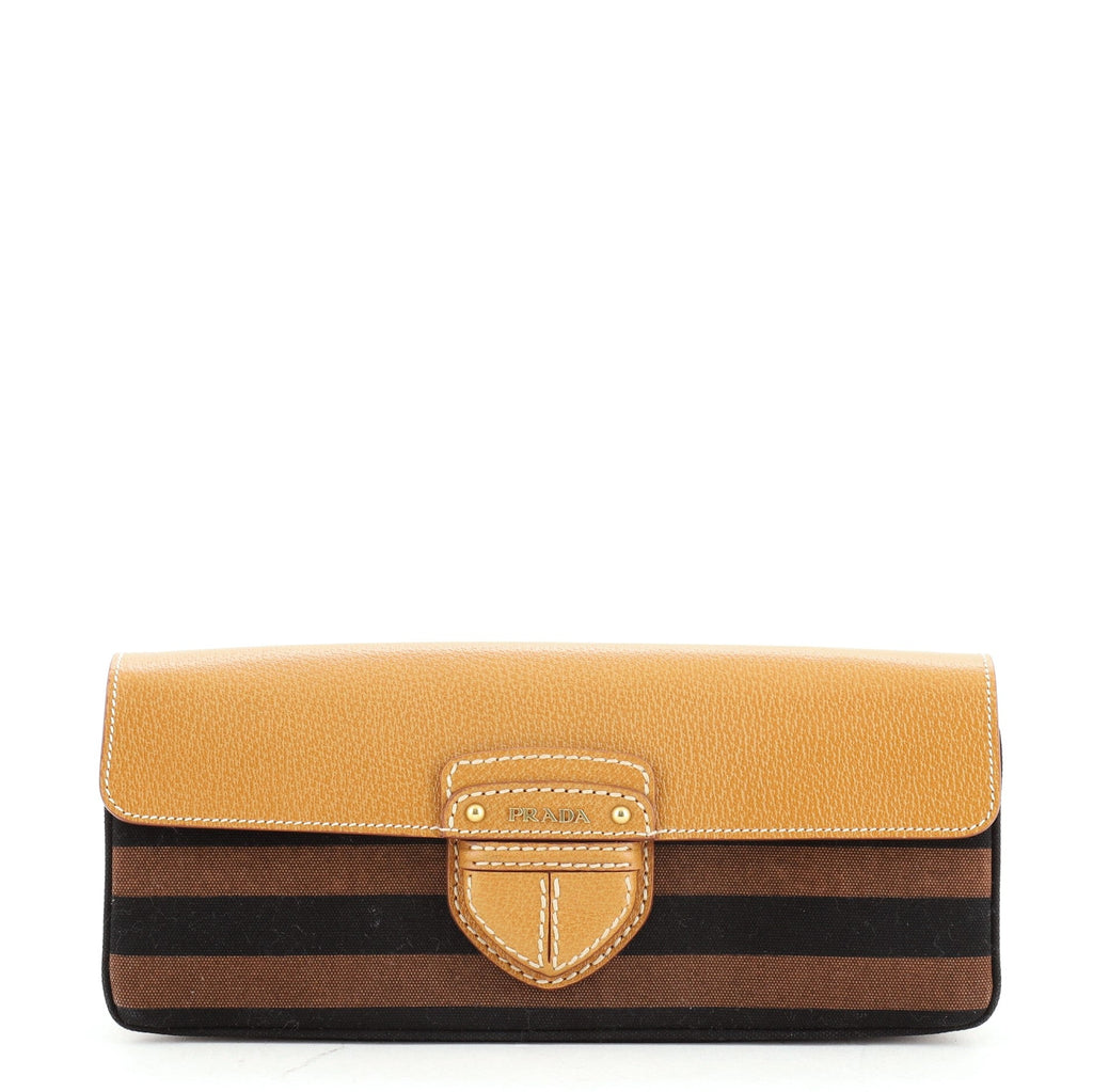 Canapa Flap Clutch Striped Canvas and Leather