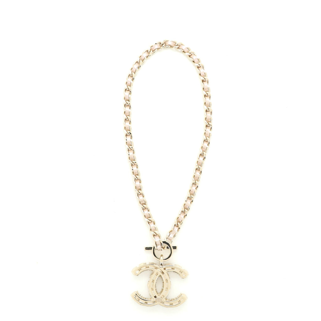 CC Chain Link Pendant Necklace Metal with Faux Pearl