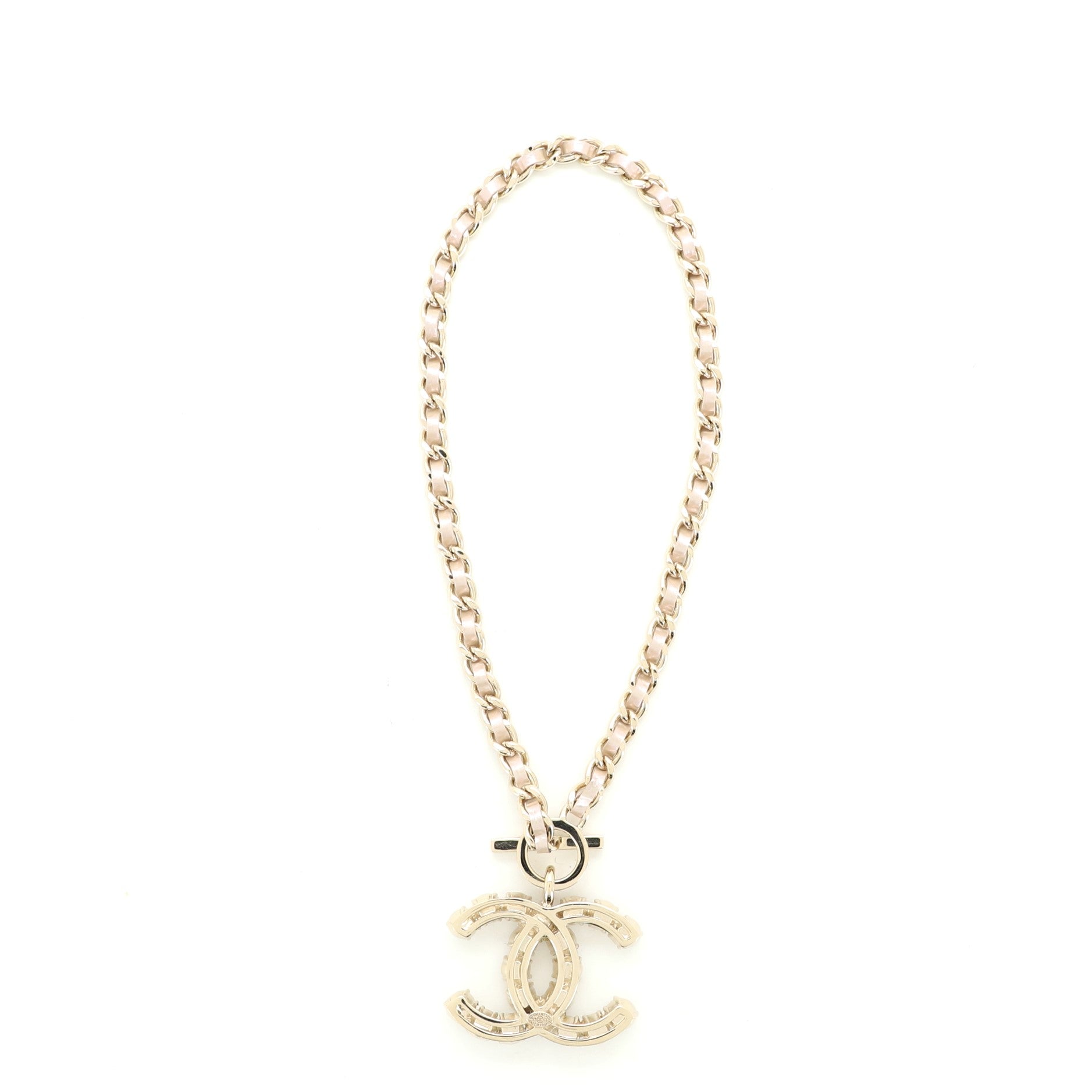 CC Chain Link Pendant Necklace Metal with Faux Pearl