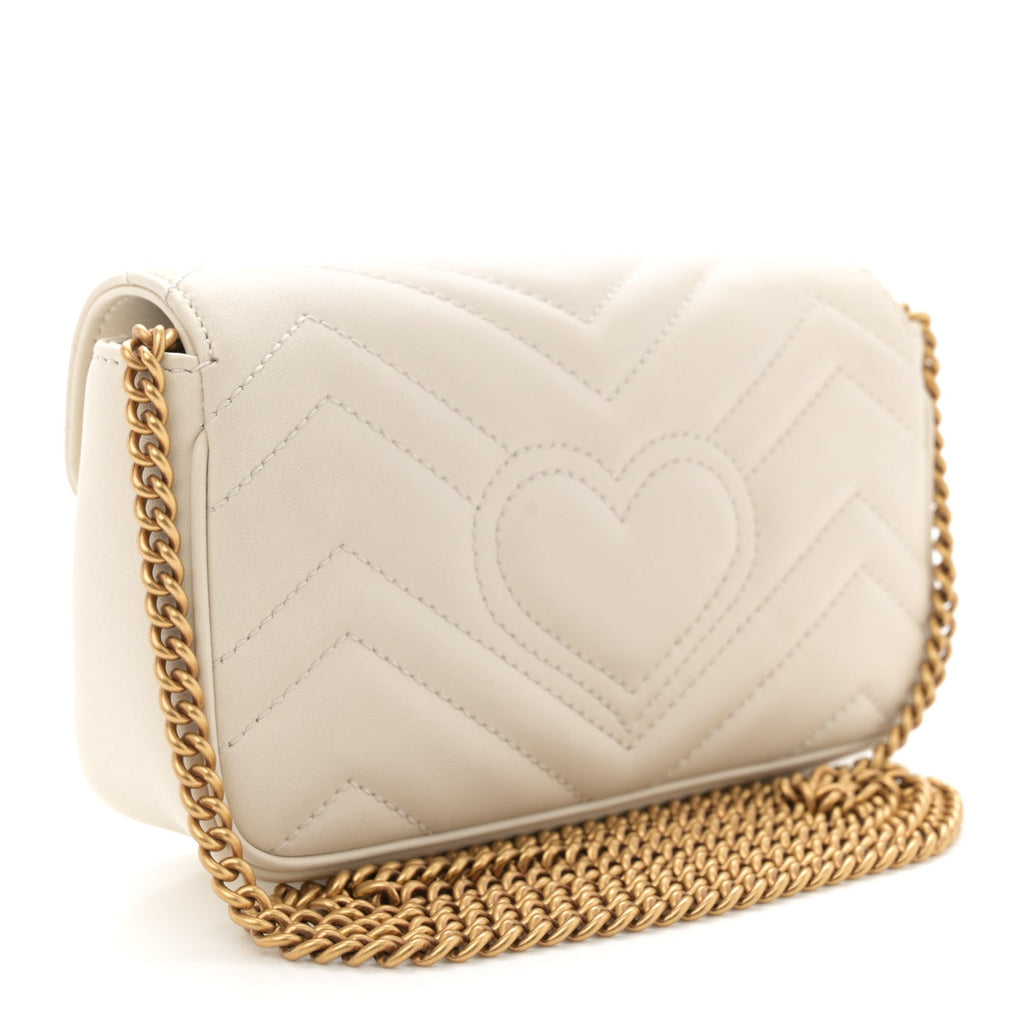 Calfskin Matelasse Super Mini GG Marmont Shoulder Bag White