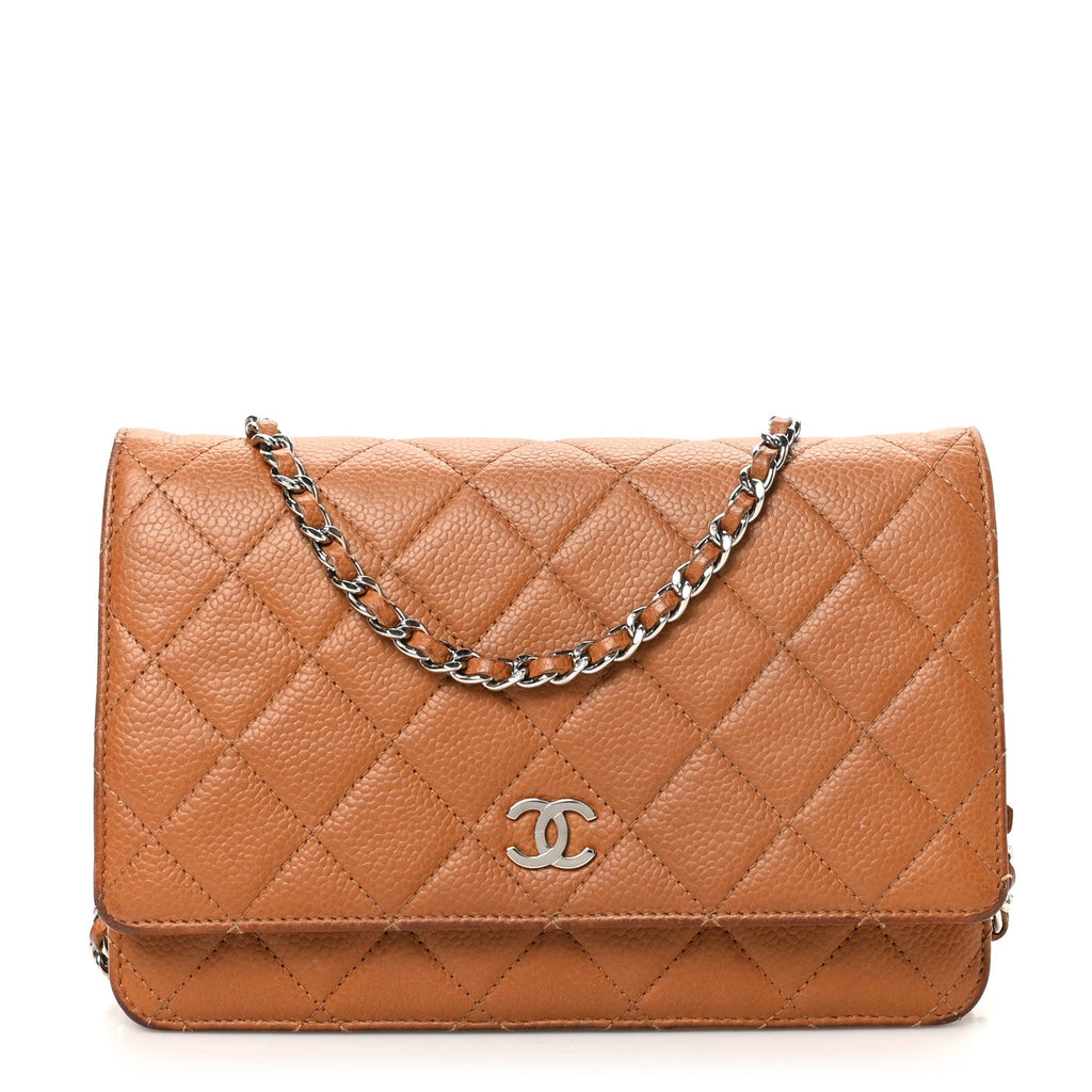 Caviar Quilted Wallet On Chain WOC Light Brown