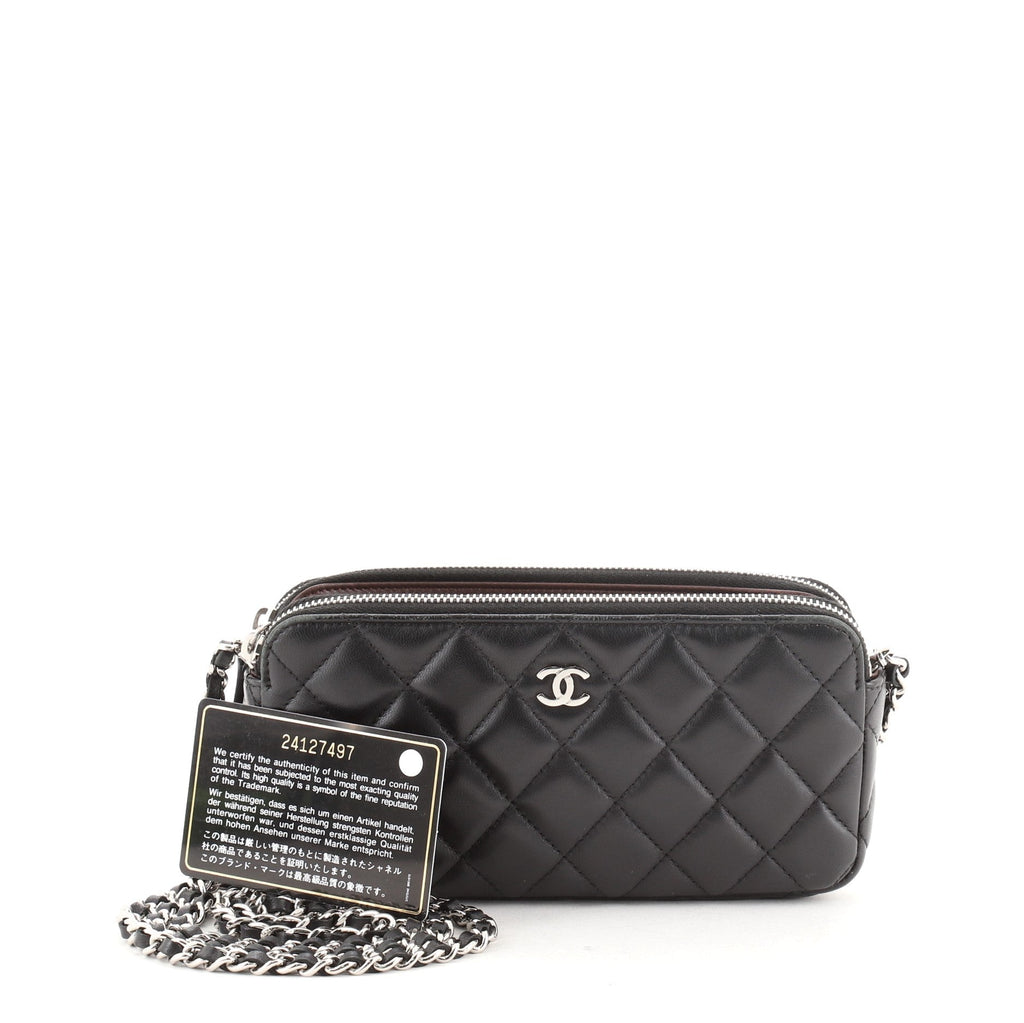 Double Zip Clutch with Chain Quilted Lambskin