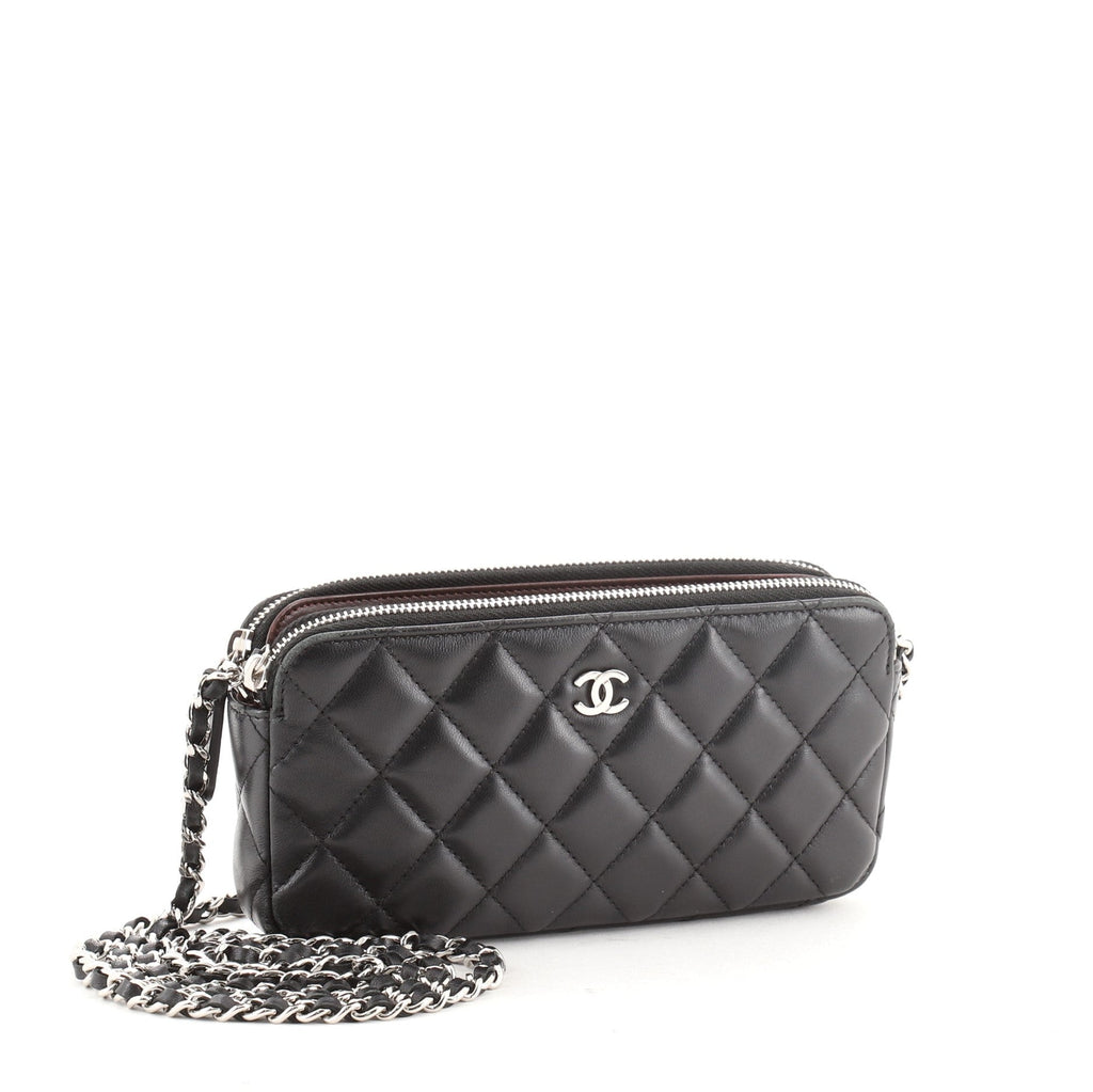 Double Zip Clutch with Chain Quilted Lambskin