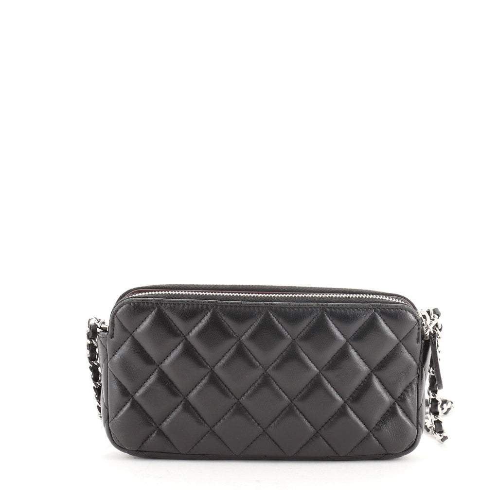 Double Zip Clutch with Chain Quilted Lambskin