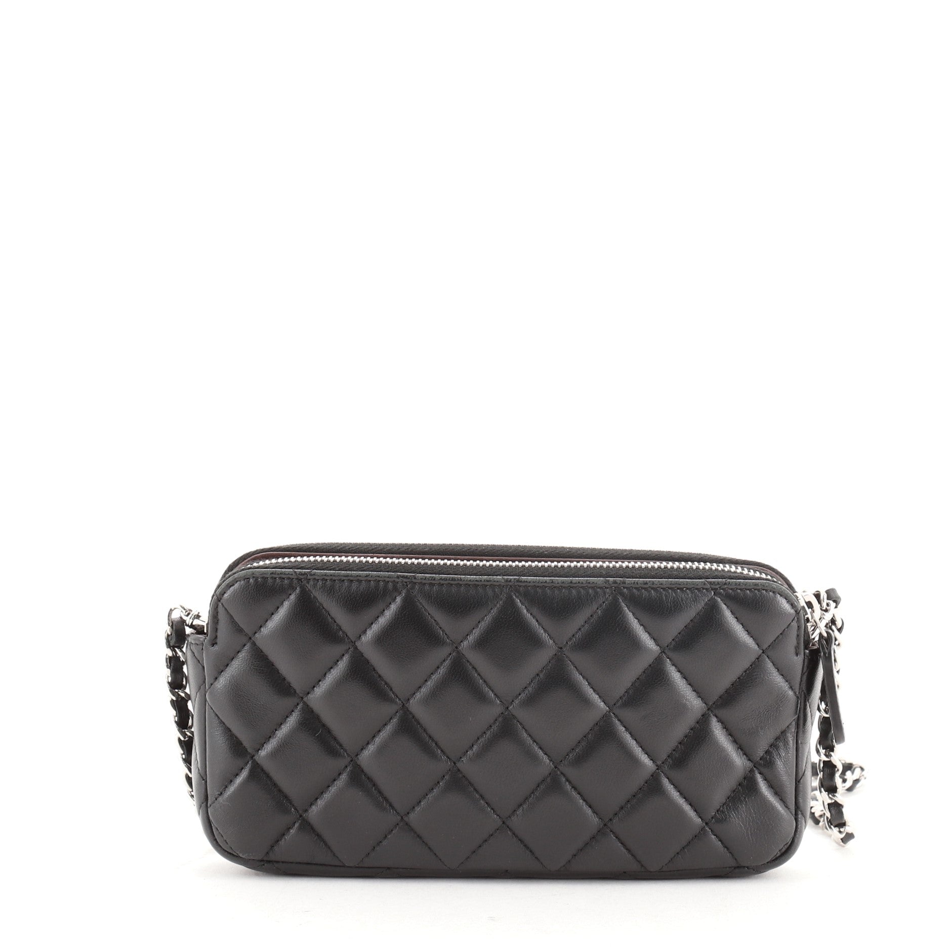 Double Zip Clutch with Chain Quilted Lambskin