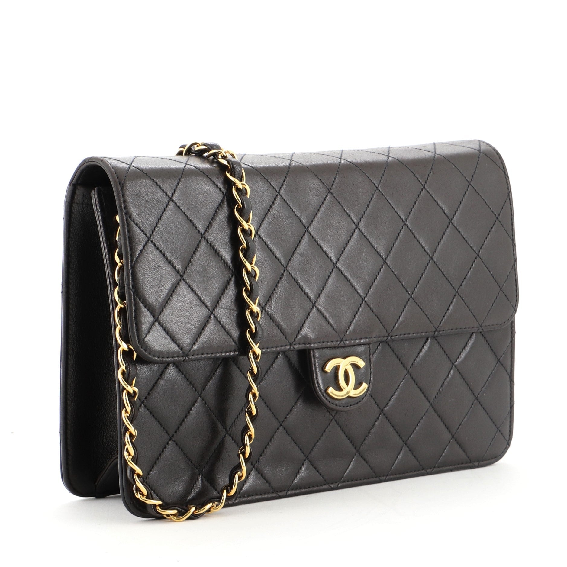 Vintage Clutch with Chain Quilted Leather Medium