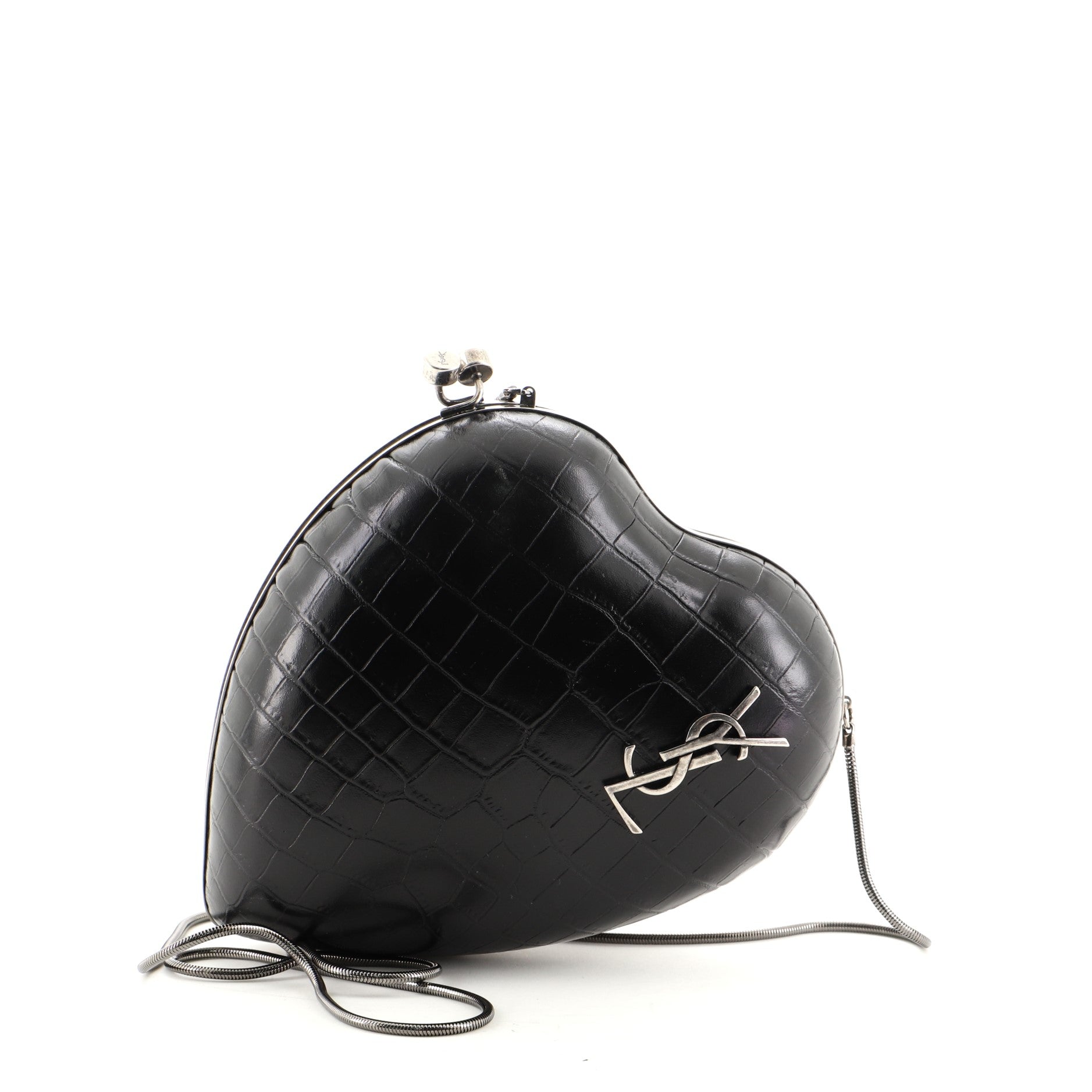 Love Box Clutch Crocodile Embossed Leather Small