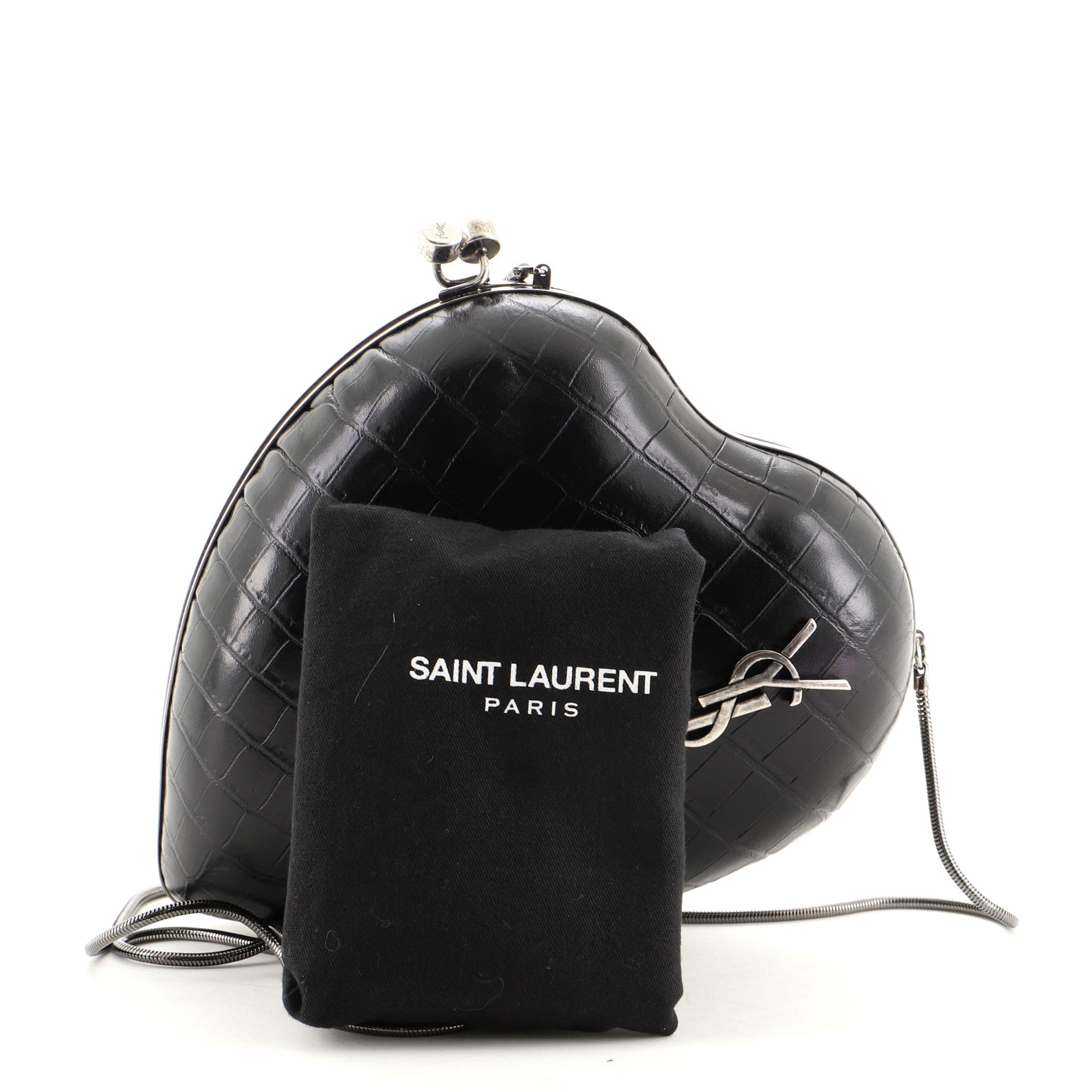 Love Box Clutch Crocodile Embossed Leather Small