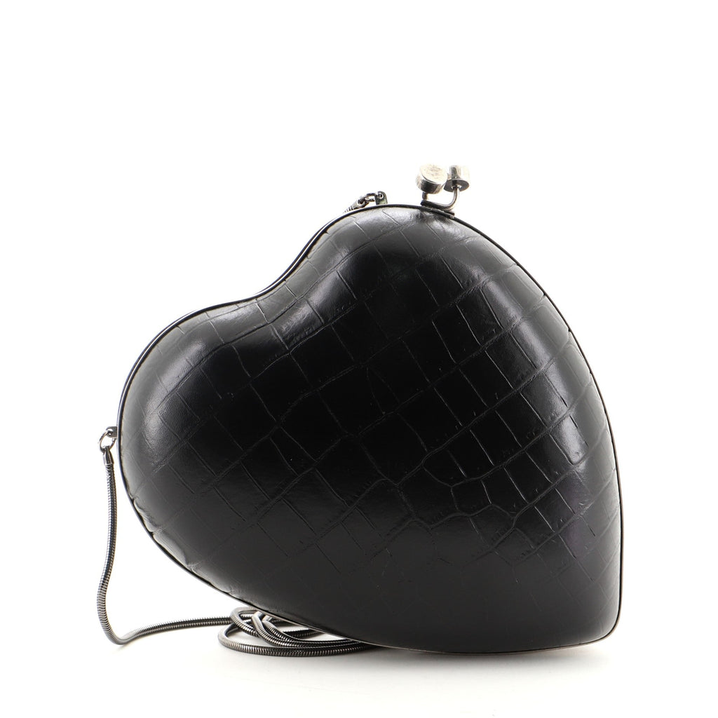 Love Box Clutch Crocodile Embossed Leather Small