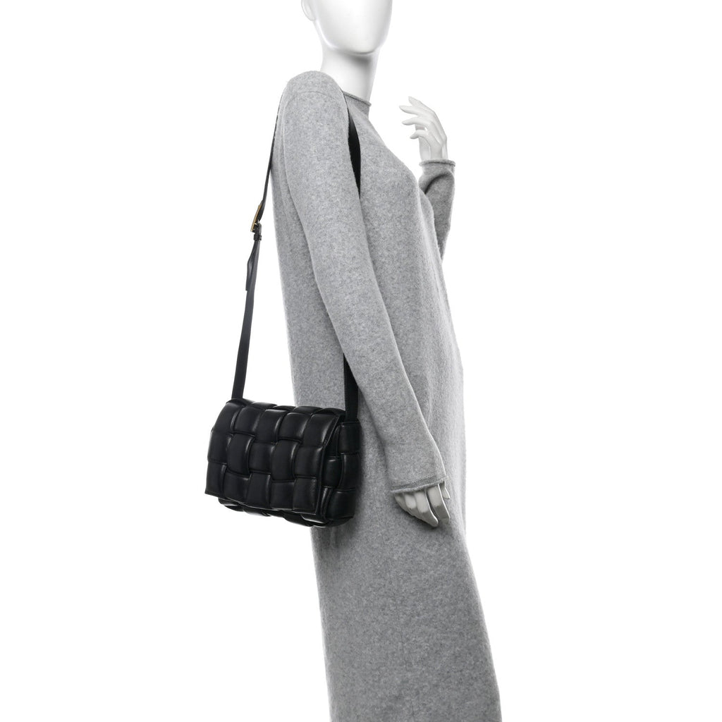 Nappa Maxi Intreccio Padded Cassette Crossbody Bag Black