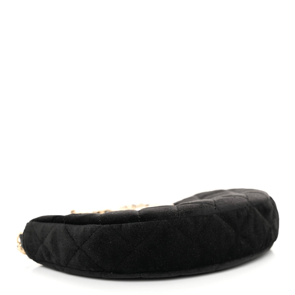 Velvet Crystal Quilted Chain Hobo Black