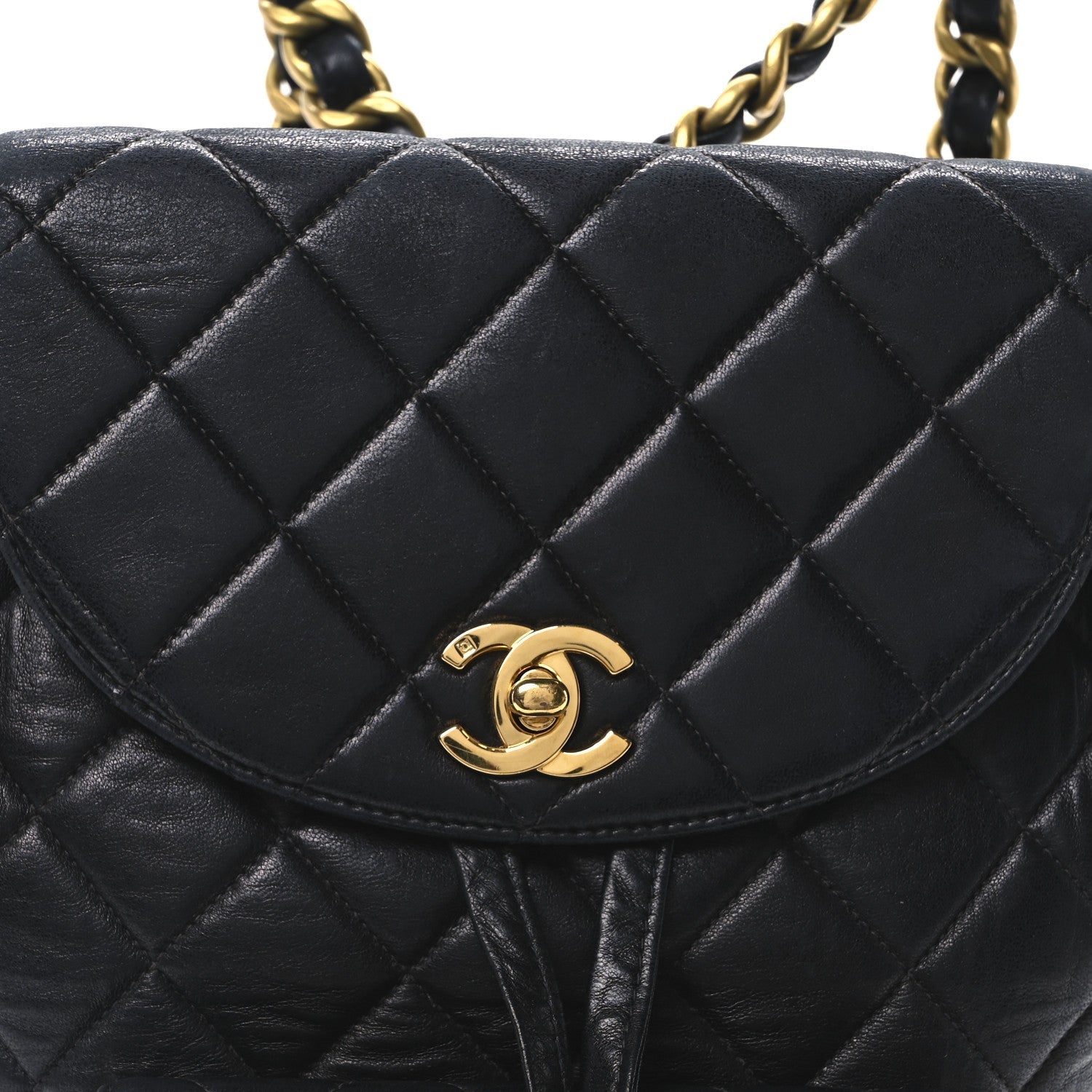 Lambskin Quilted Drawstring Backpack Black