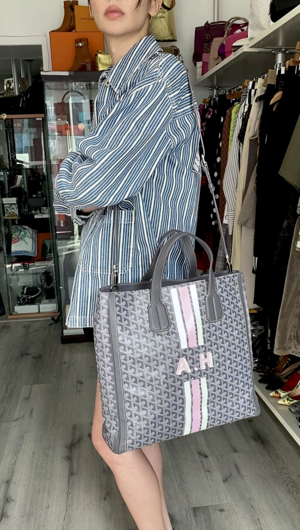 Goyard Grey Voltaire Satchel Tote Bag and Passport Holder Set