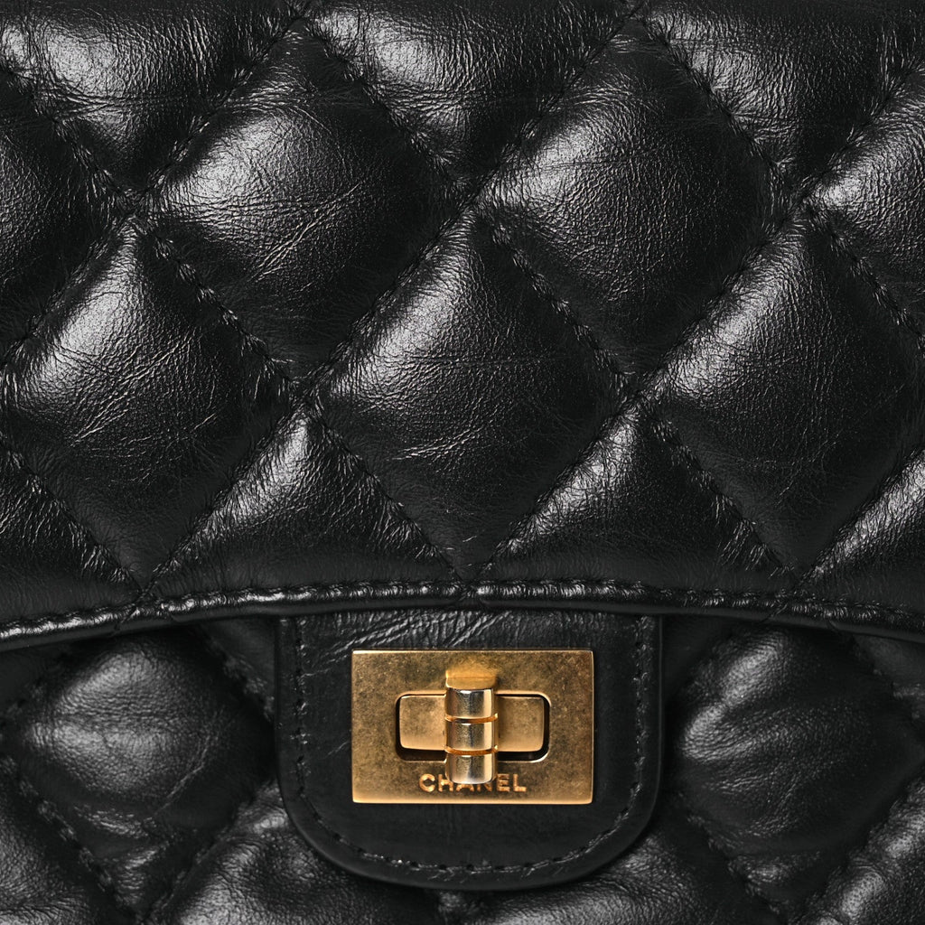 Aged Calfskin Quilted Reissue 2.55 Phone Holder With Chain Black