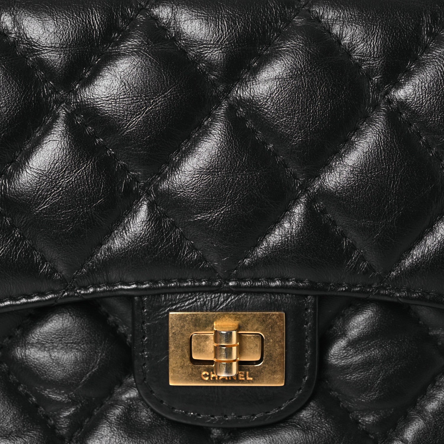 Aged Calfskin Quilted Reissue 2.55 Phone Holder With Chain Black