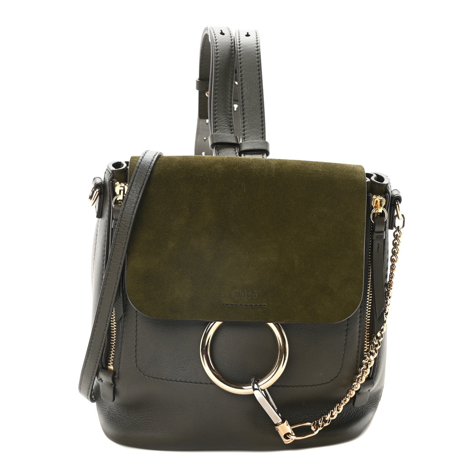 Suede Calfskin Small Faye Backpack Deep Forest