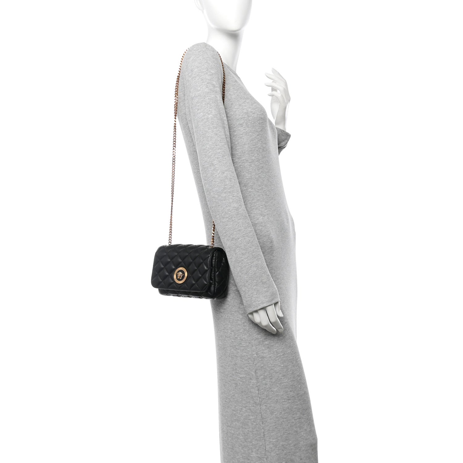 Nappa Quilted Small Medusa Chain Crossbody Black