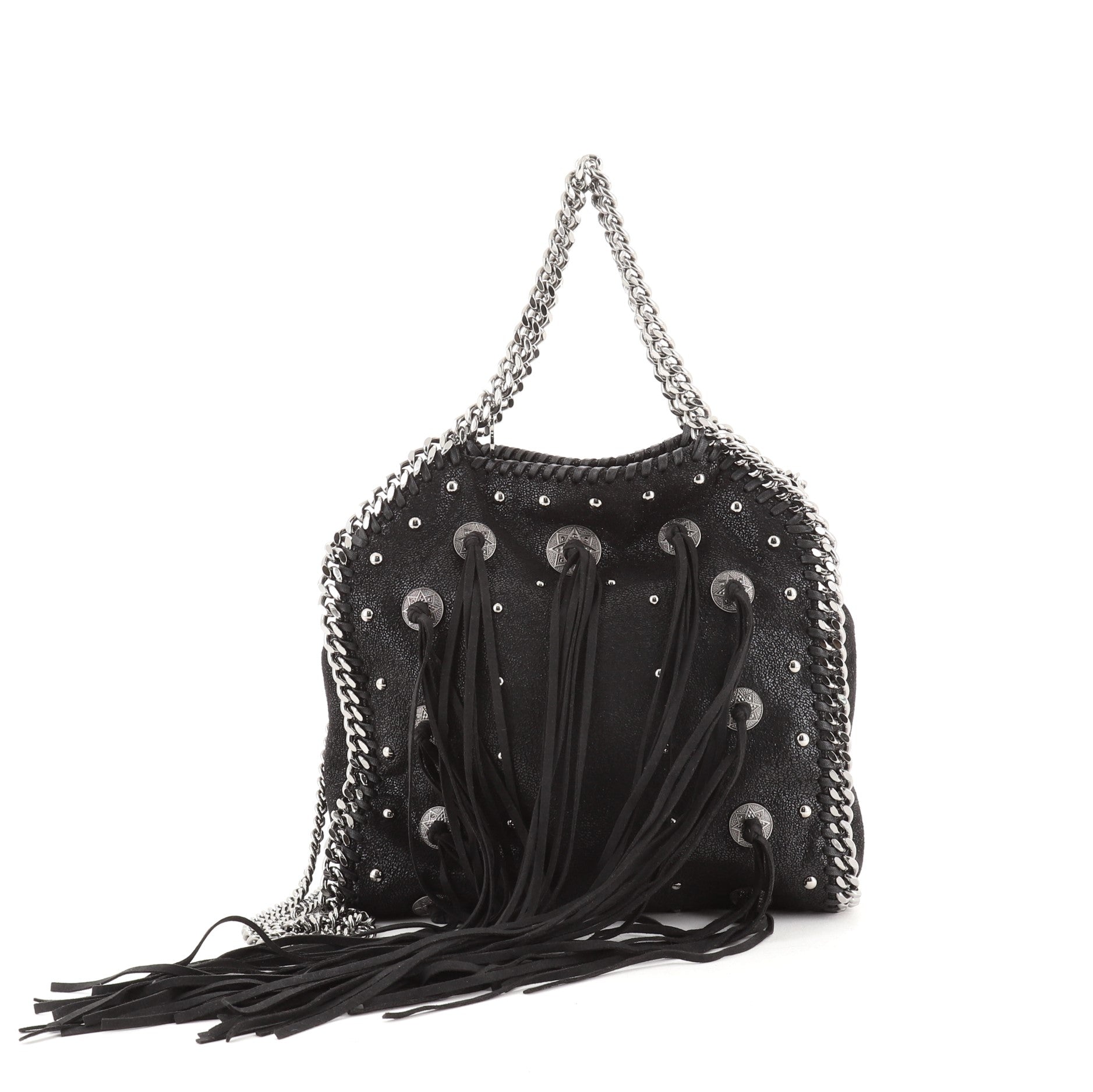 Falabella Fringe Fold Over Crossbody Bag Studded Shaggy Deer Mini