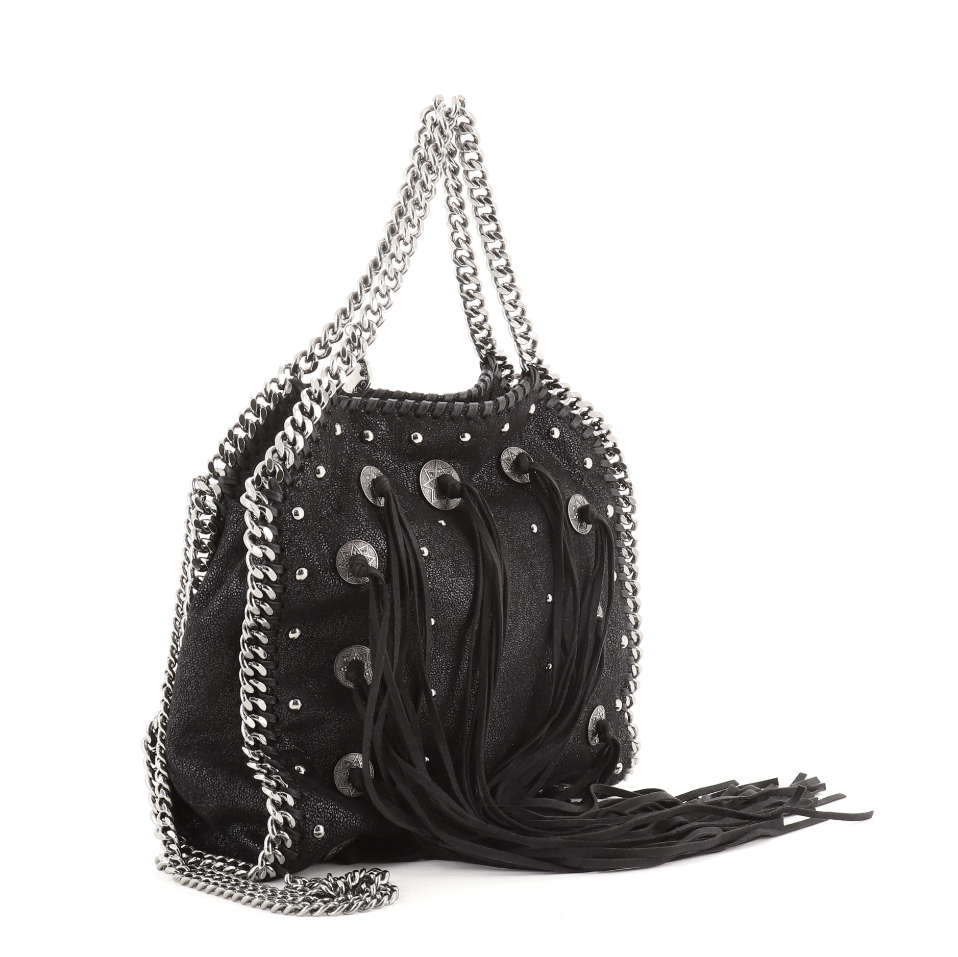Falabella Fringe Fold Over Crossbody Bag Studded Shaggy Deer Mini