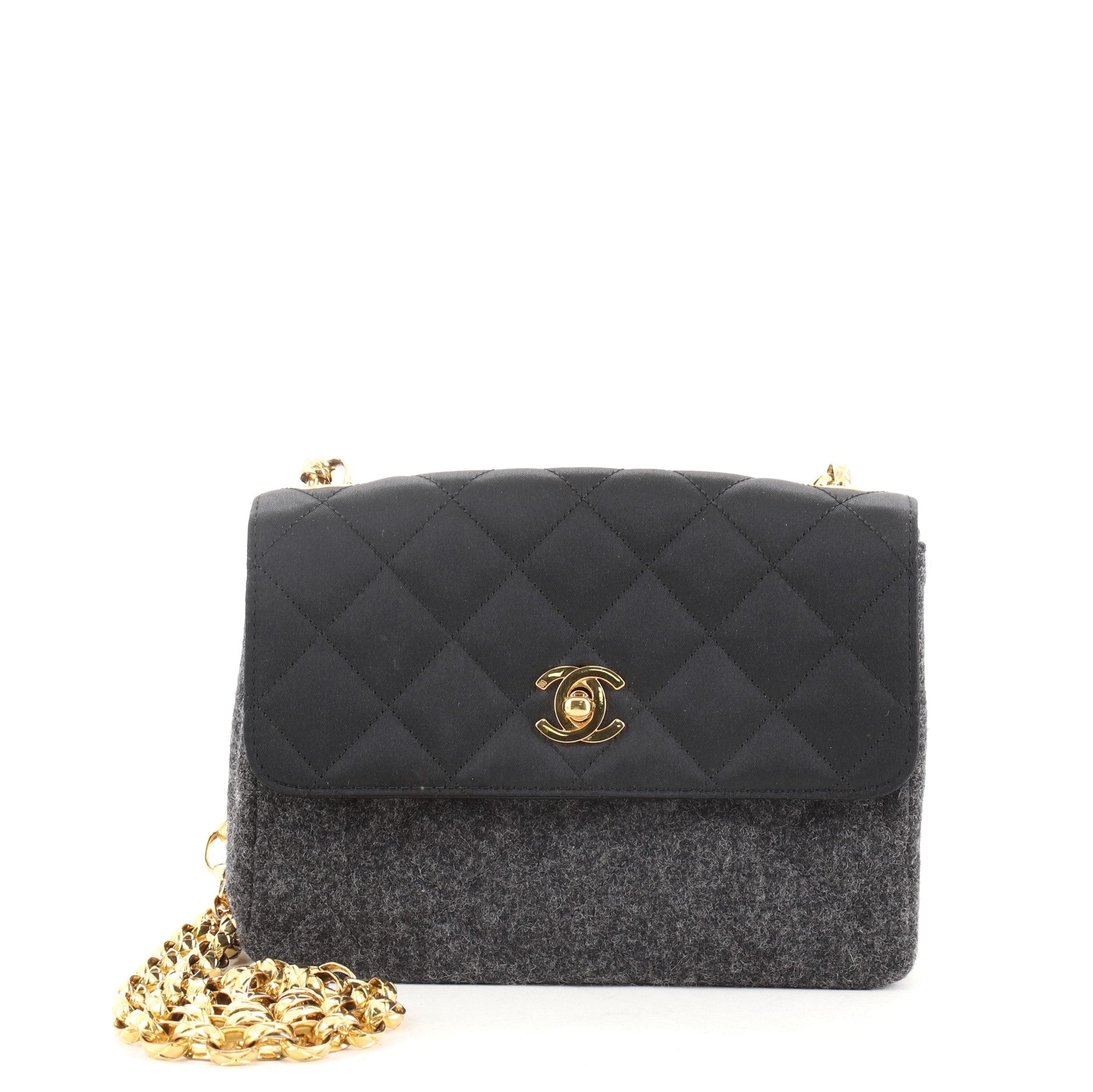 Vintage CC Chain Flap Bag Quilted Wool and Satin Mini