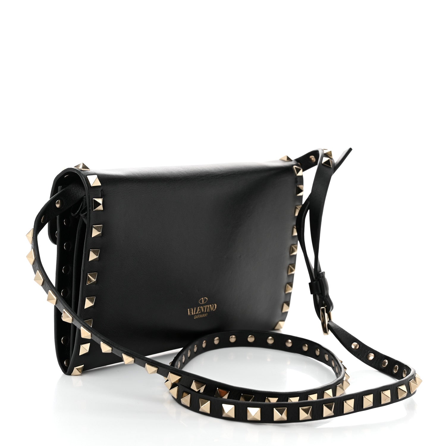 Vitello Medium Rockstud Flap Shoulder Bag Black