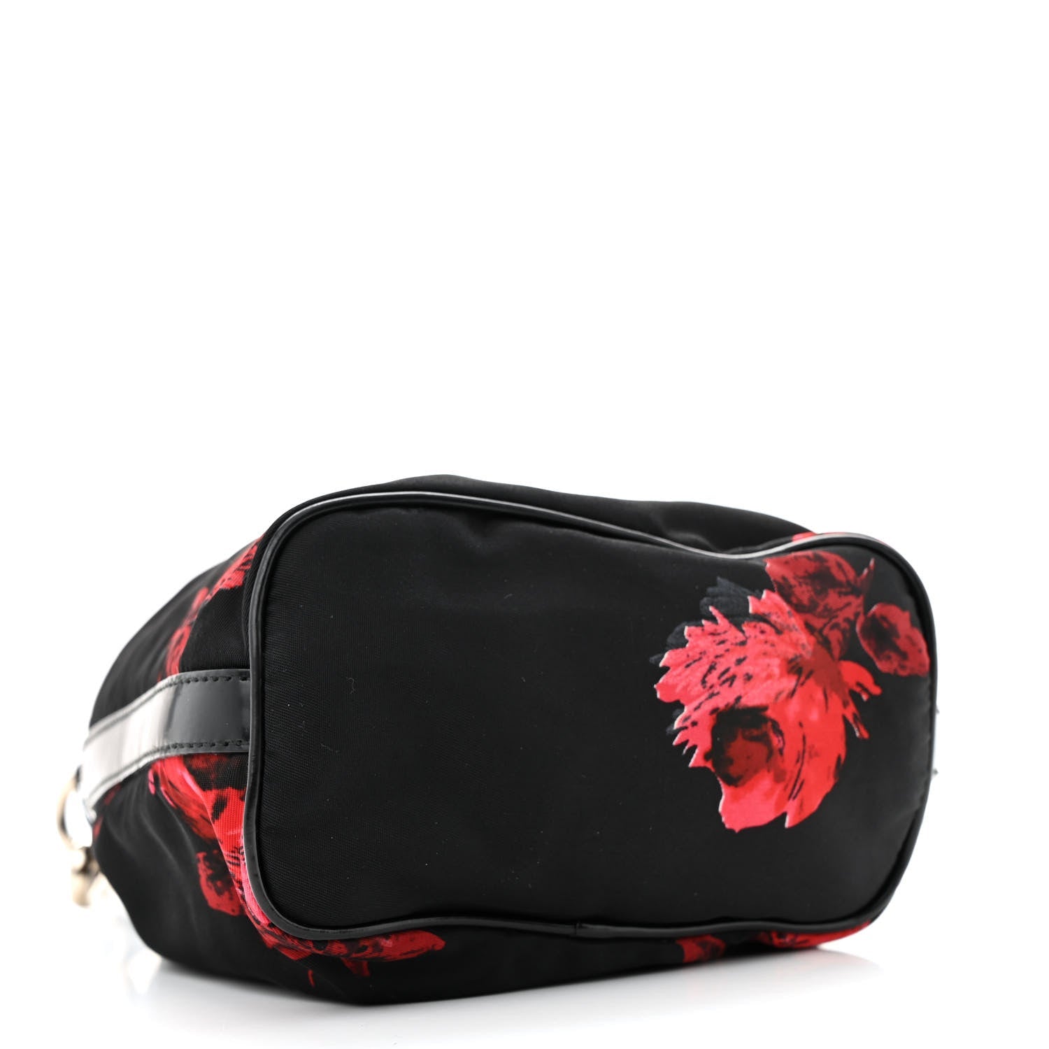 Tessuto Nylon Spazzolato Rose Print Bucket Bag Black Rosso