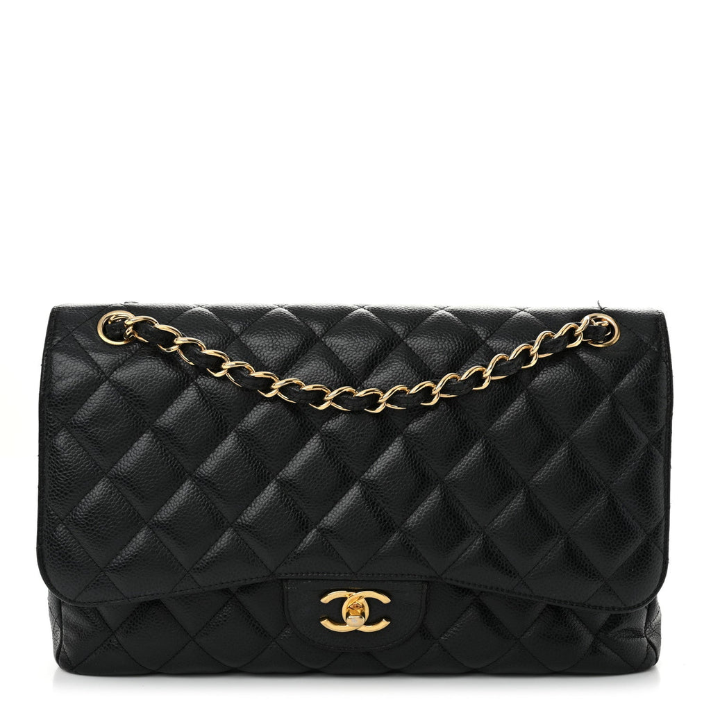 Caviar Quilted Jumbo Double Flap Black