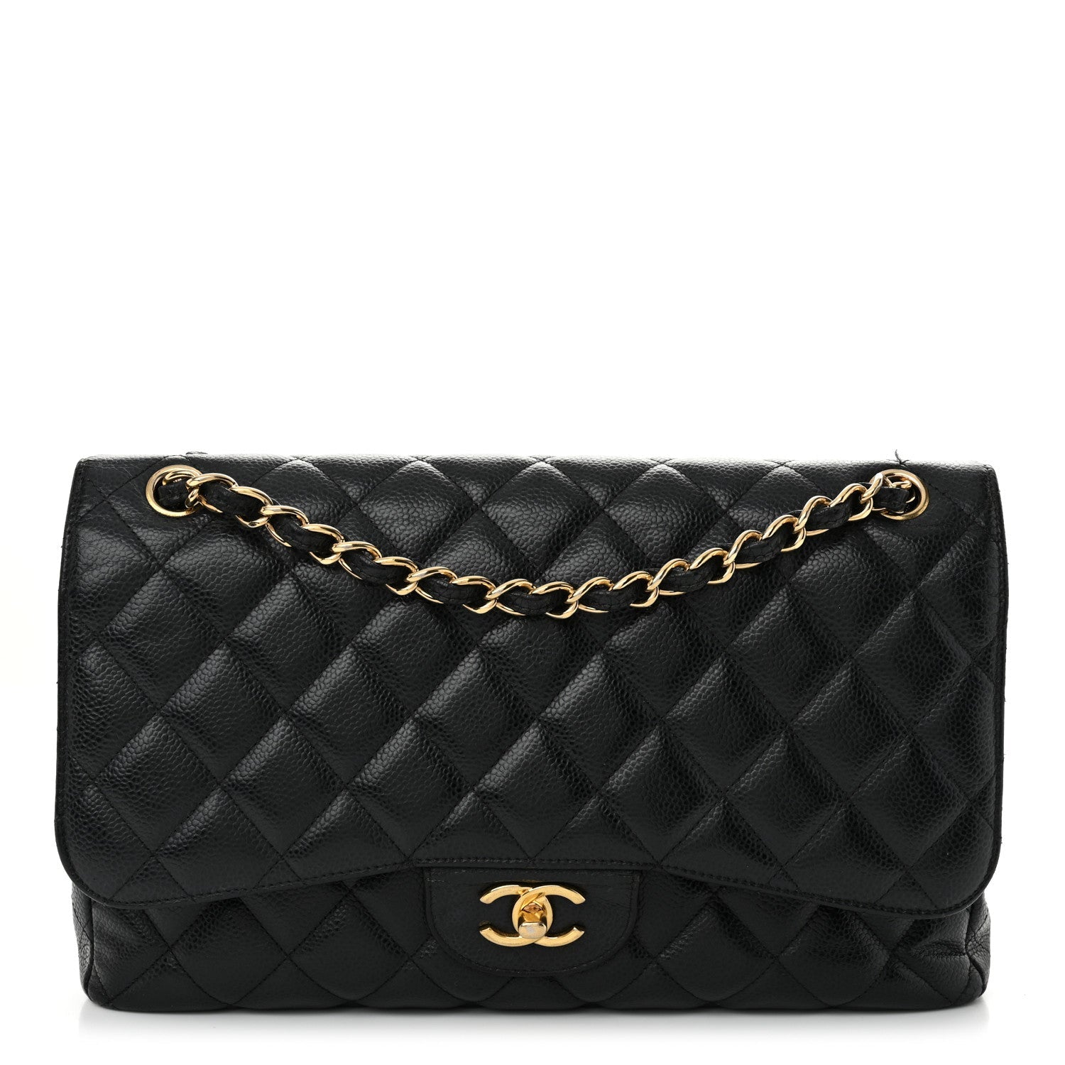 Caviar Quilted Jumbo Double Flap Black