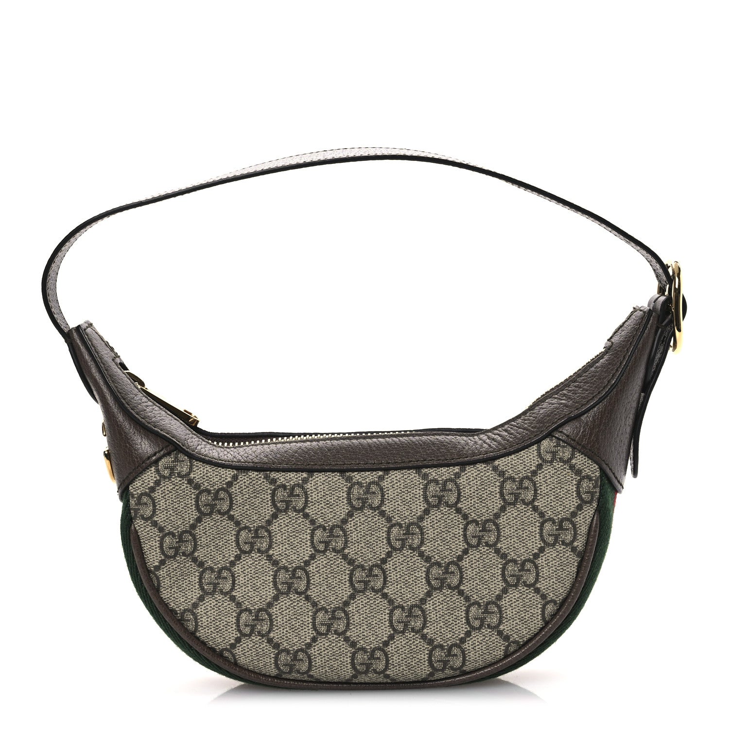 GG Supreme Monogram Textured Calfskin Web Mini Ophidia Half Moon Hobo Beige Ebony New Acero