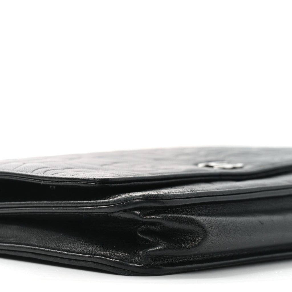 Lambskin Camellia Embossed Wallet on Chain WOC Black