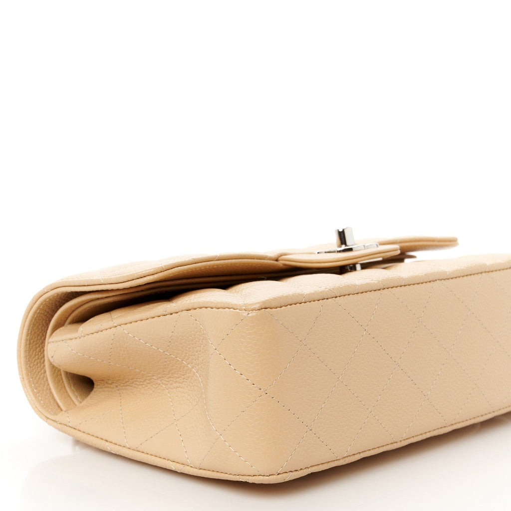 Caviar Quilted Small Double Flap Beige