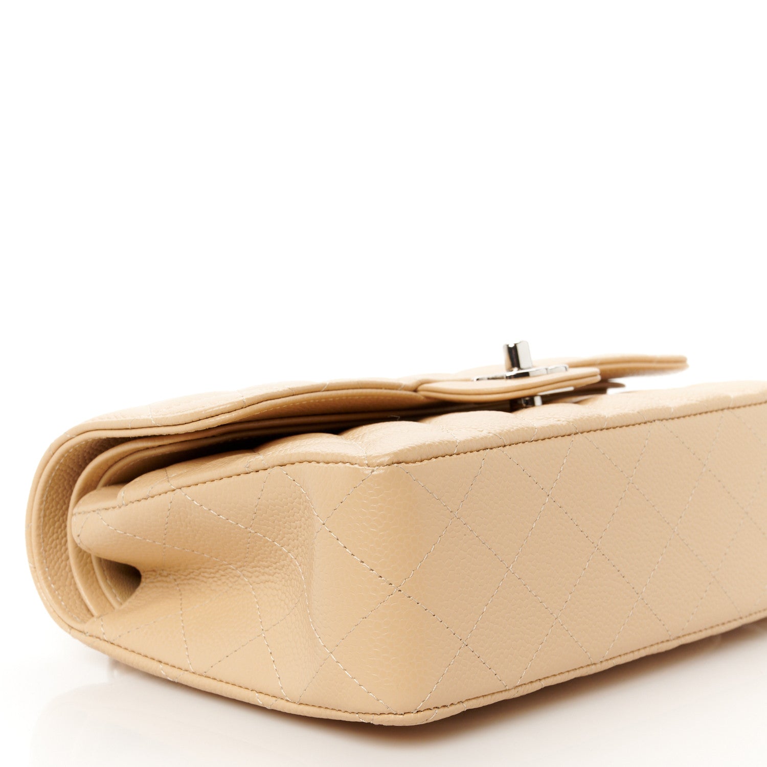 Caviar Quilted Small Double Flap Beige