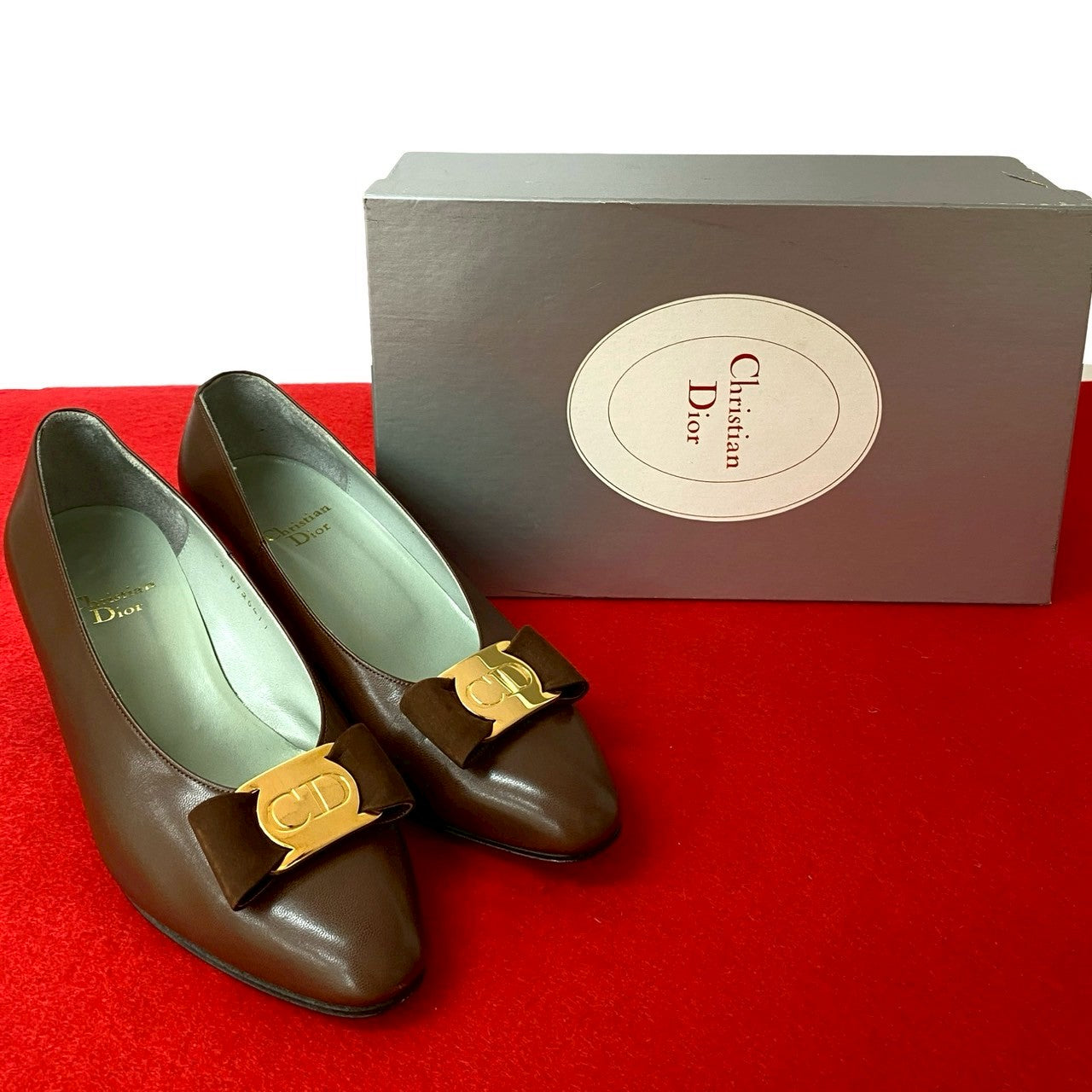 Christian Dior CD Logo Ribbon Leather Pumps