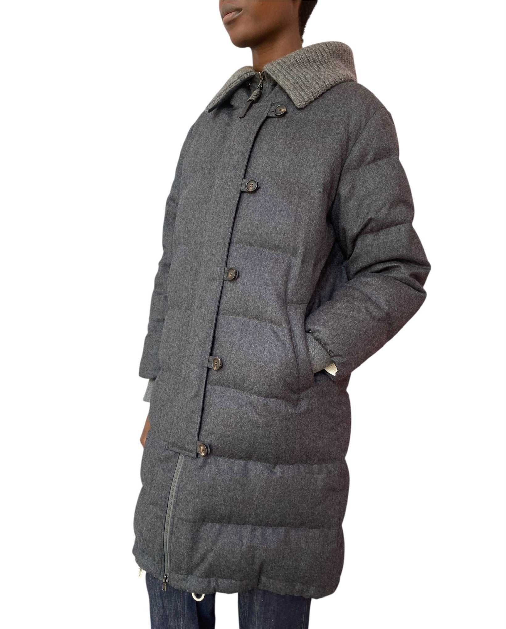 Brunello Cucinelli Grey Long Wool Down Parka - 40 / US 4-6