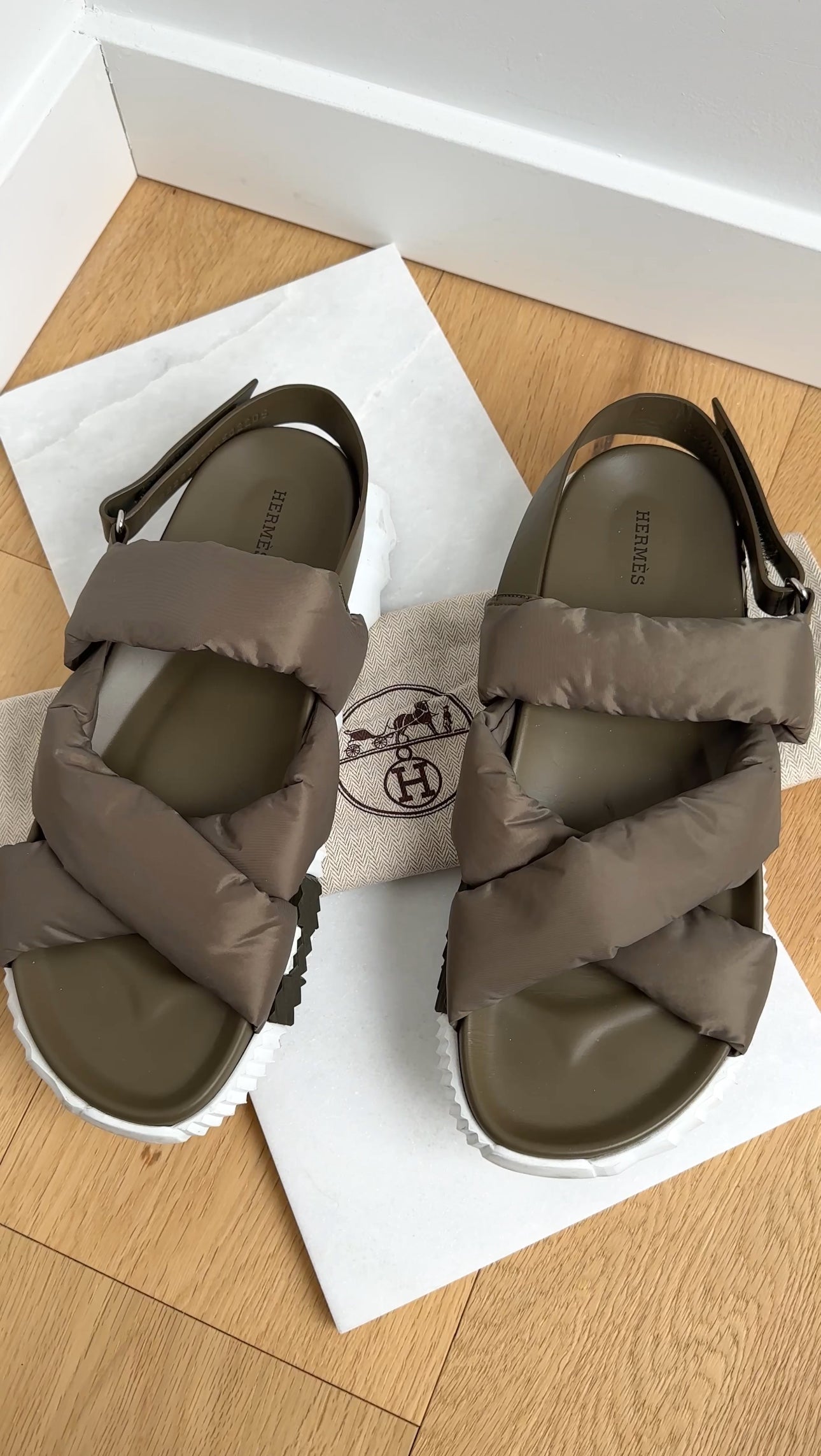 Hermes Khaki Green Nylon and Leather H Electric Sandal - 45