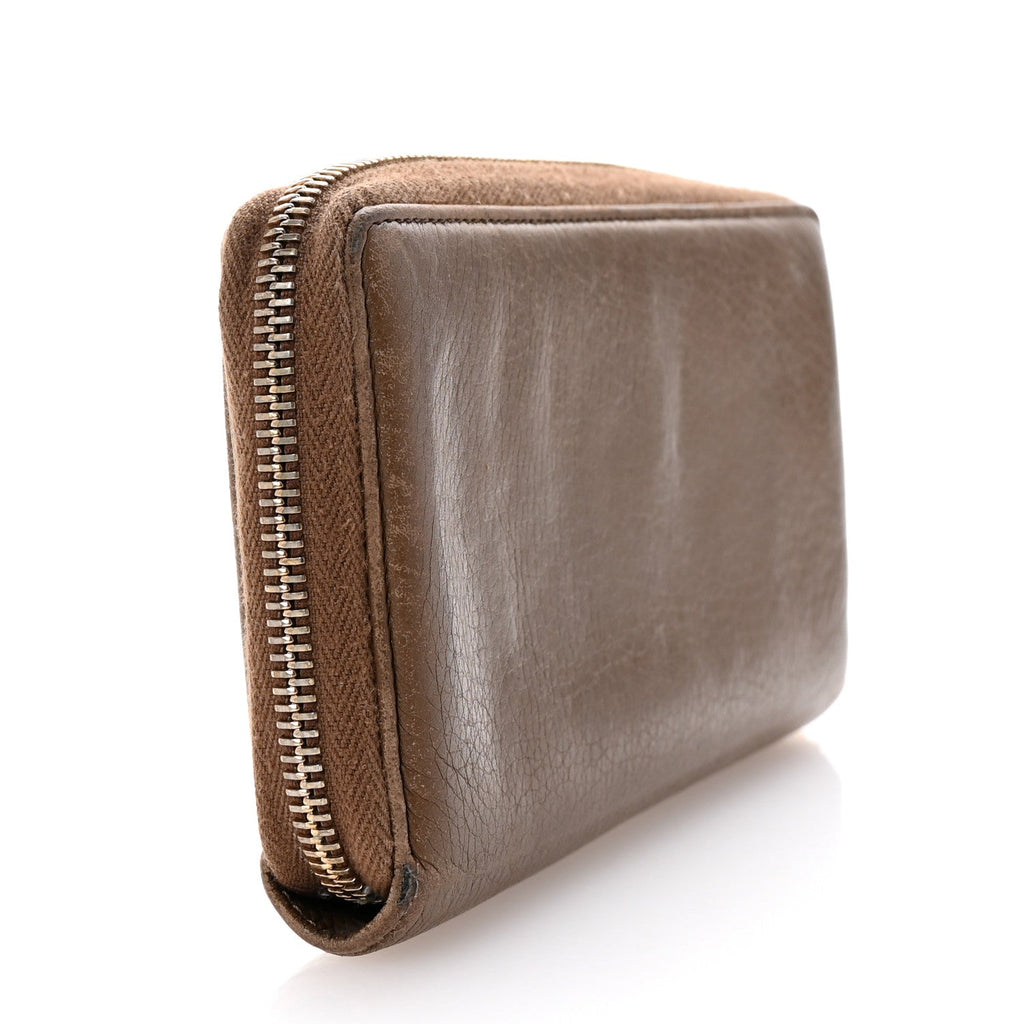 Dollar Calfskin Bamboo Tassel Zip Around Wallet Brown