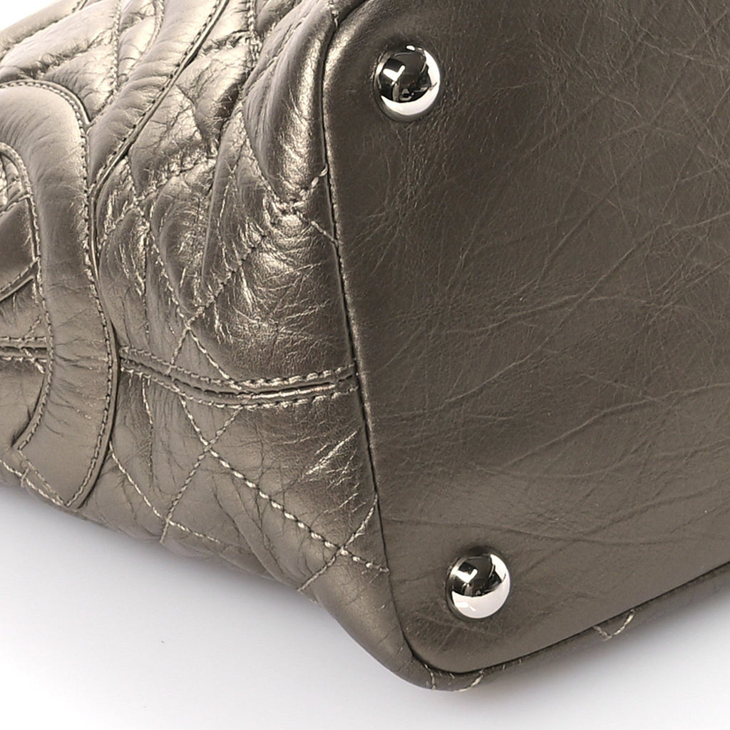 Metallic Aged Calfskin Quilted Large Cotton Club Tote Bronze
