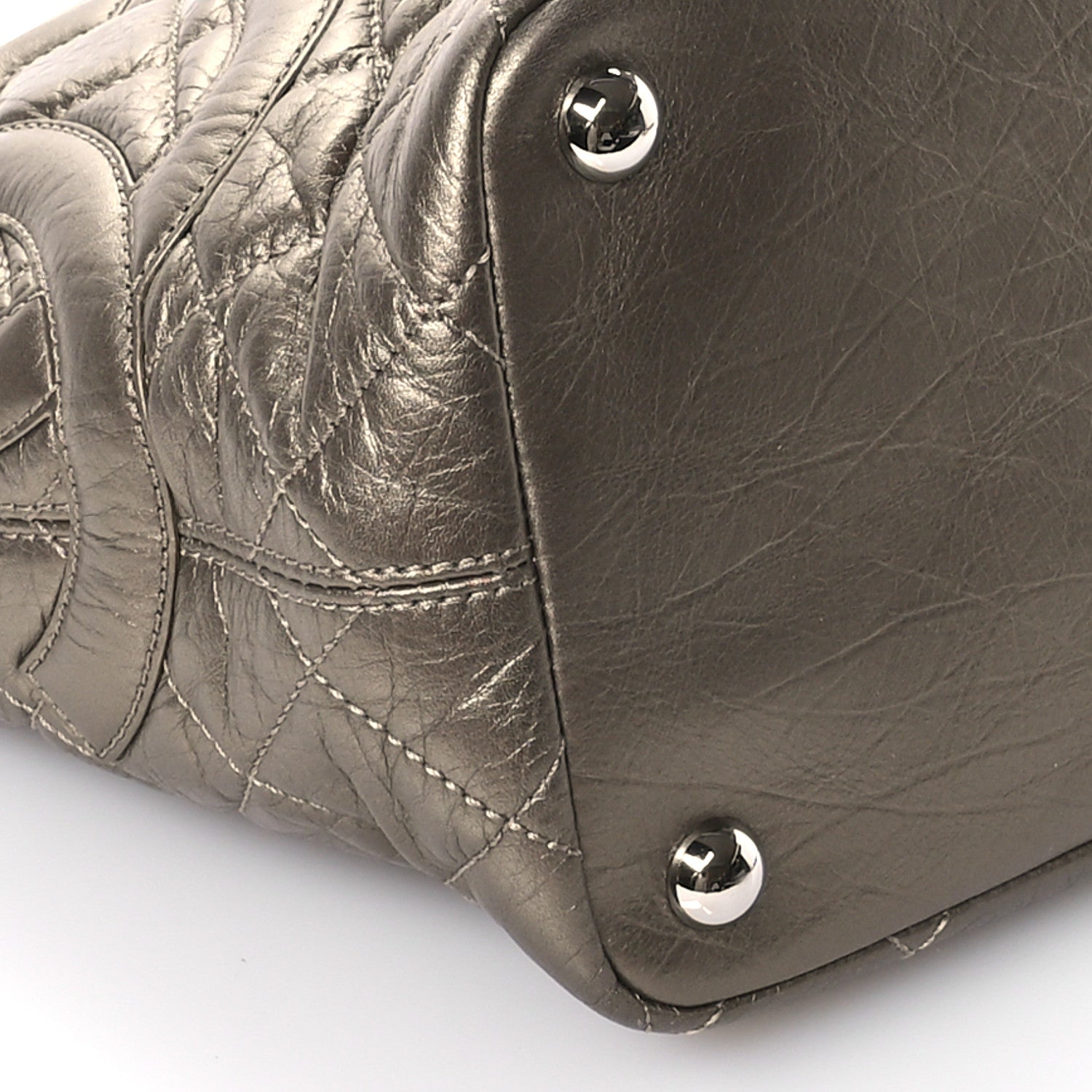 Metallic Aged Calfskin Quilted Large Cotton Club Tote Bronze
