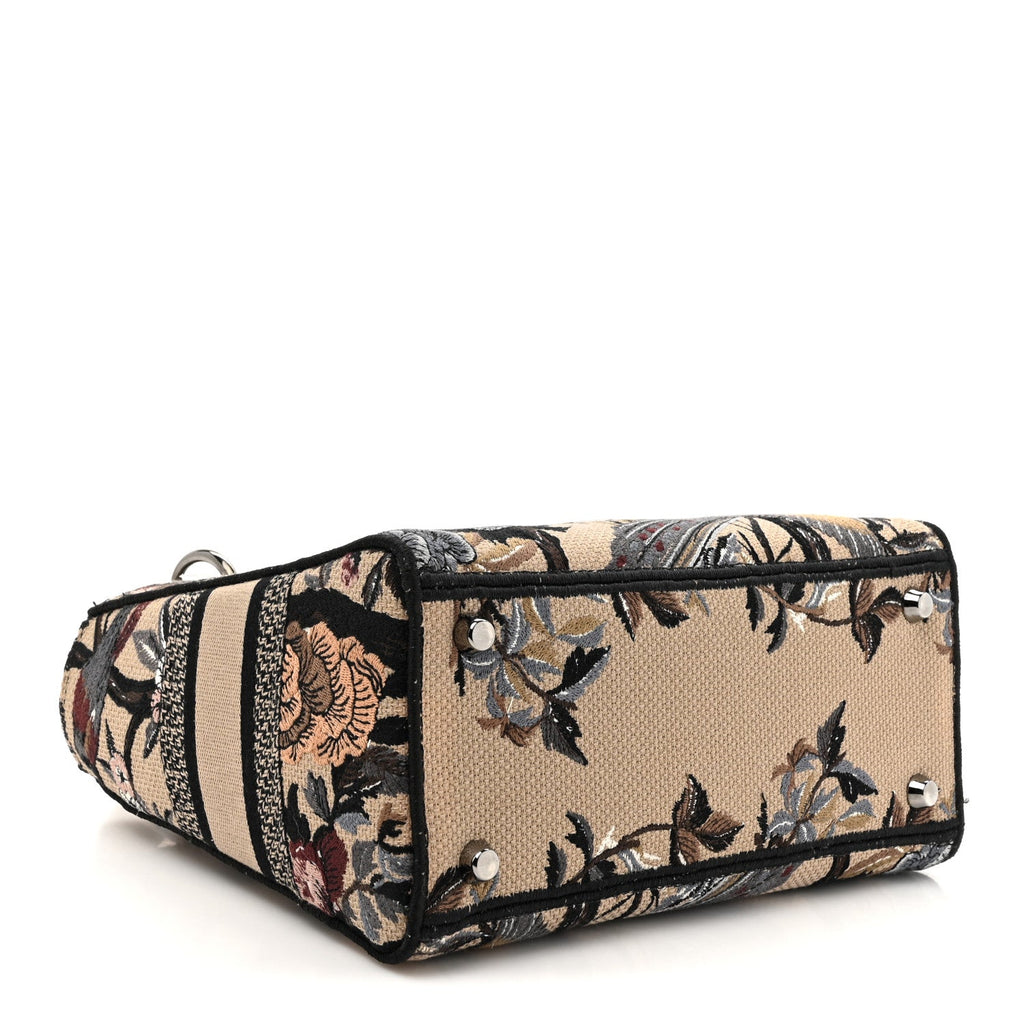 Canvas Embroidered Jardin D'Hiver Medium Lady D-Lite Beige Multicolor
